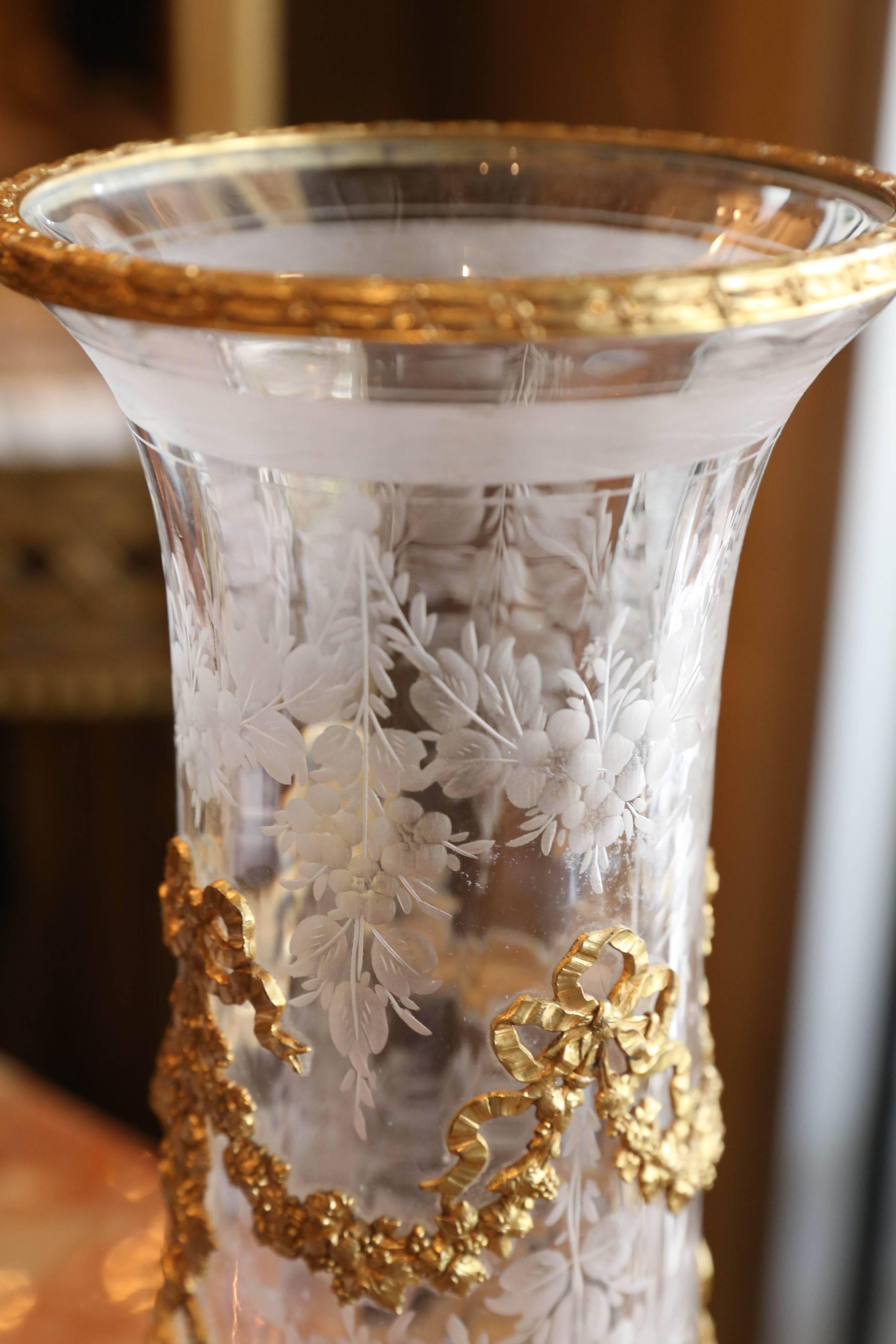Fine French Gilt Metal and Engraved Glass Vase 3