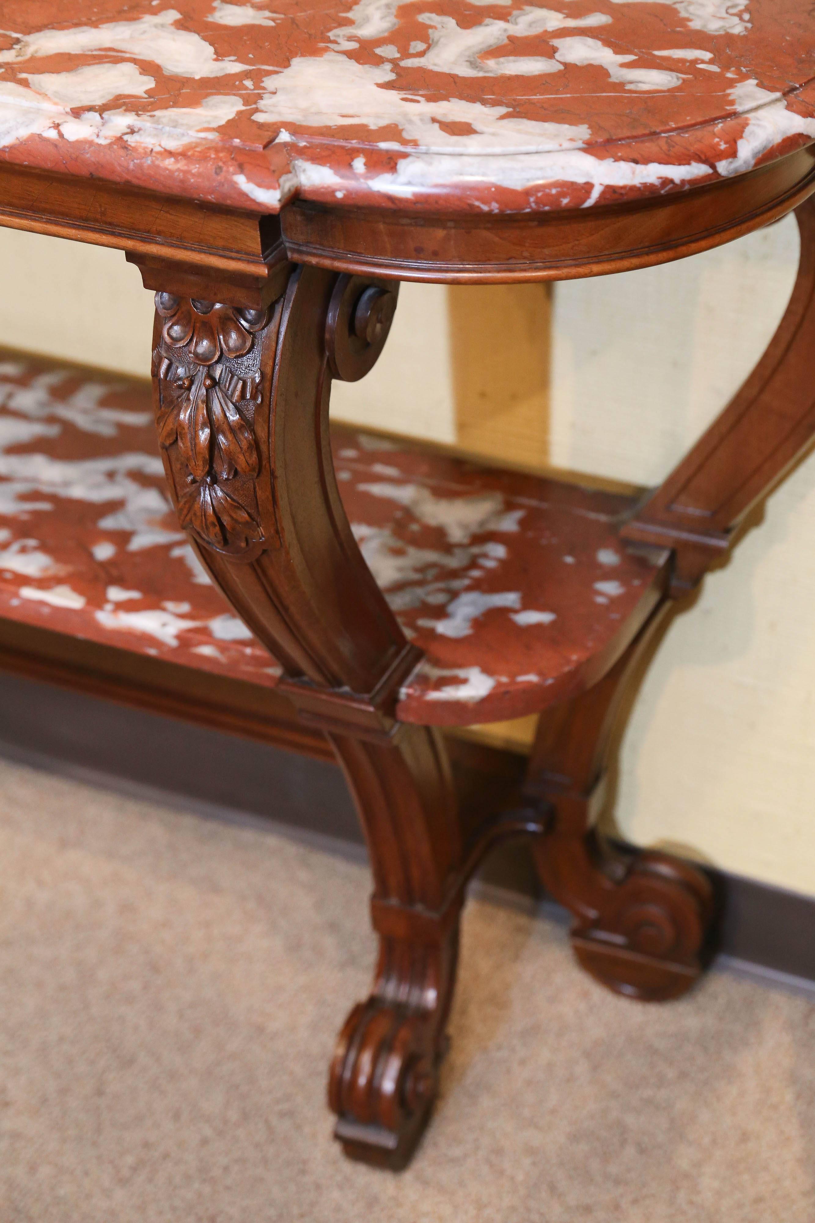 French Country Walnut Console with Marble Top, Late 19th Century In Good Condition In Houston, TX