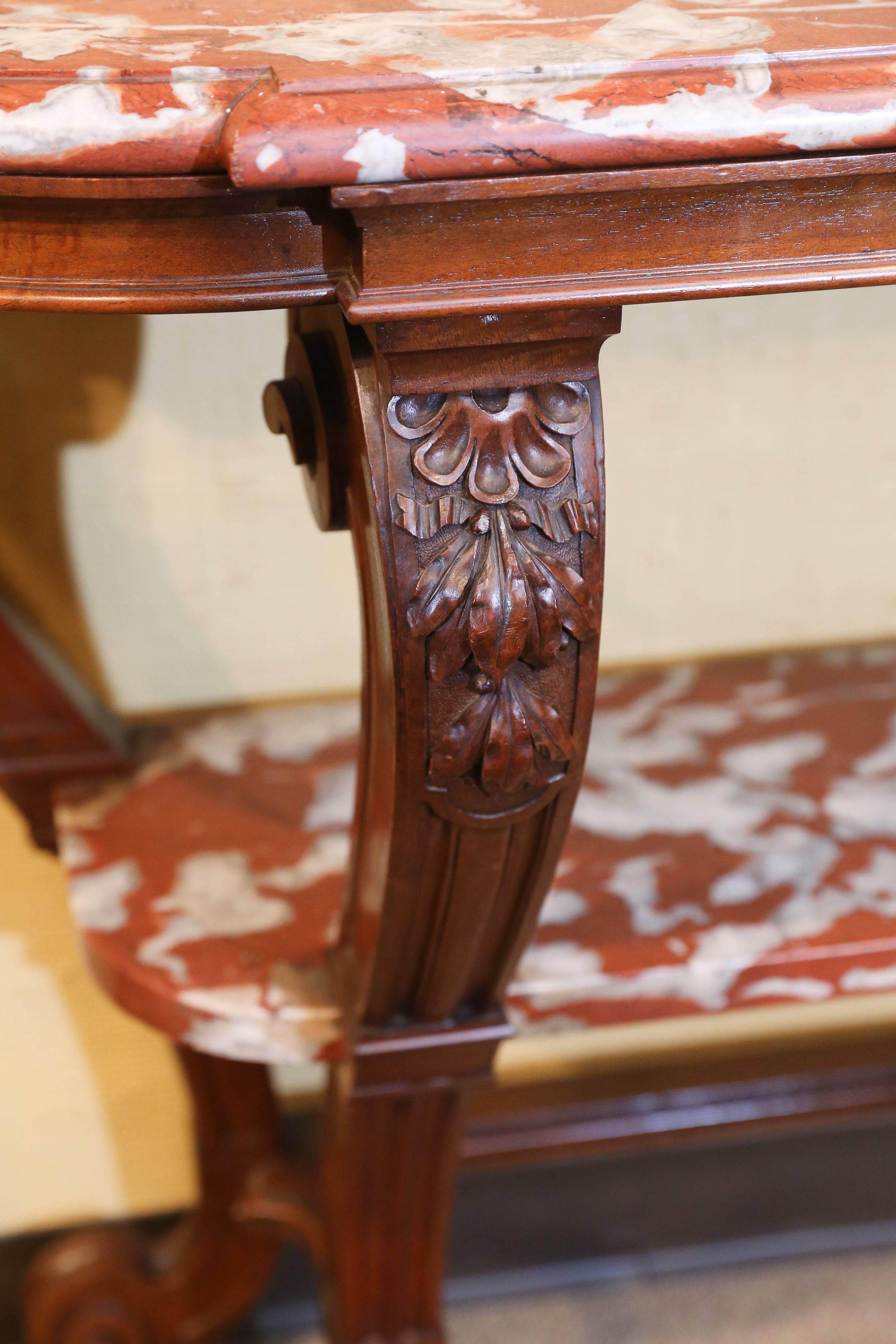 French Country Walnut Console with Marble Top, Late 19th Century 1