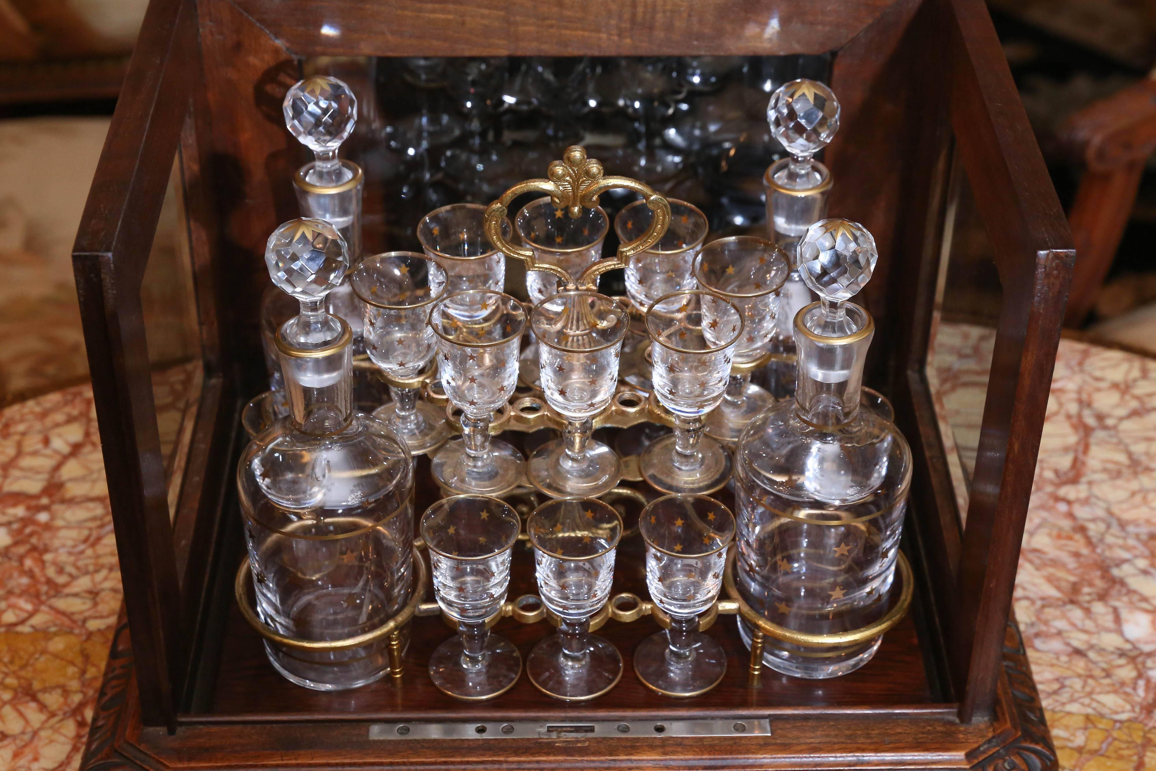 French Black Forest Walnut and Beveled Glass Tantalus Set 2