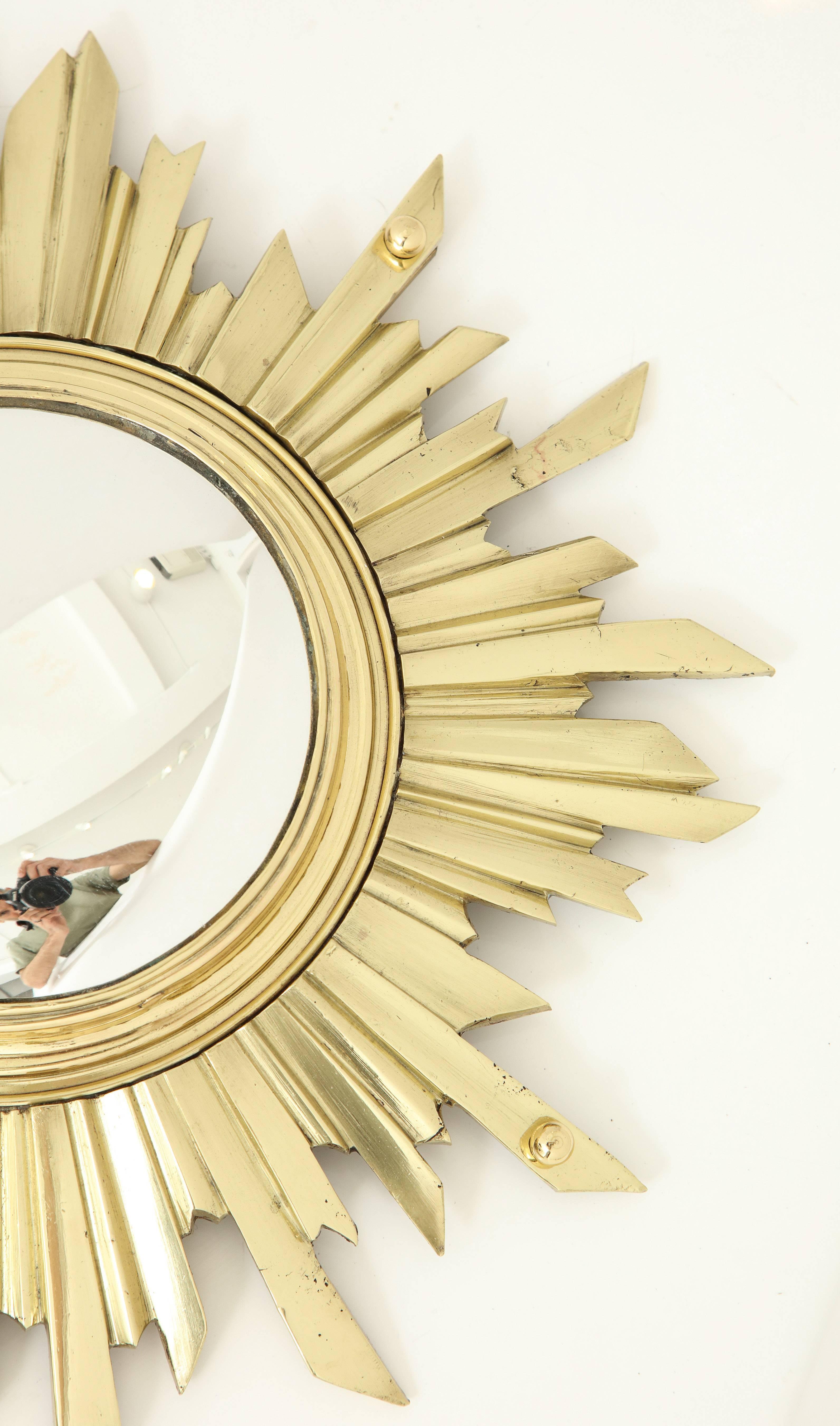 Mid-20th Century Unusual Bronze Sunburst Mirror For Sale