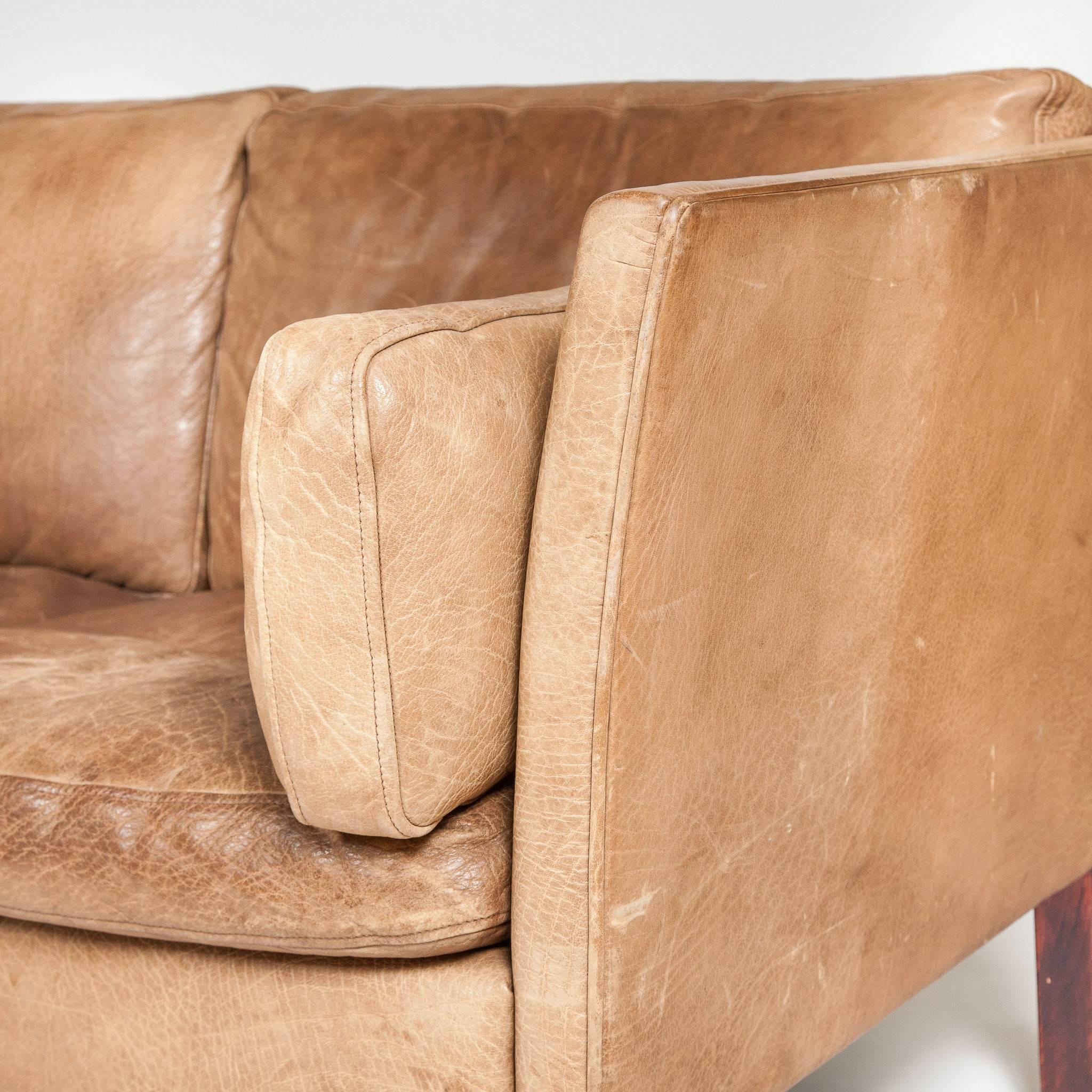 1970s Three-Seat Danish Sofa Upholstered in Brown Buffalo Hide by Mogens Hansen 1