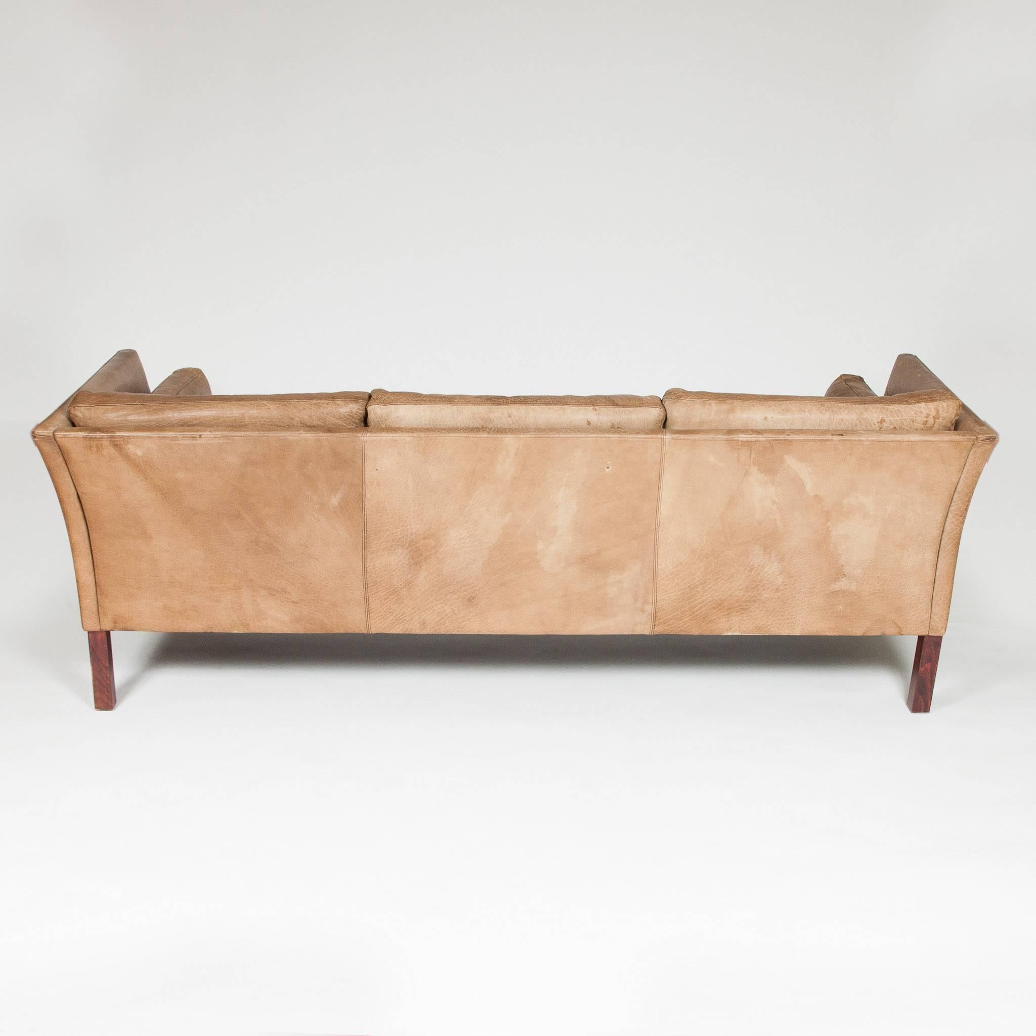 1970s Three-Seat Danish Sofa Upholstered in Brown Buffalo Hide by Mogens Hansen 3