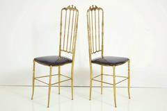Pair of 1960s Chiavari Chairs with Plum Patent Leather Seats