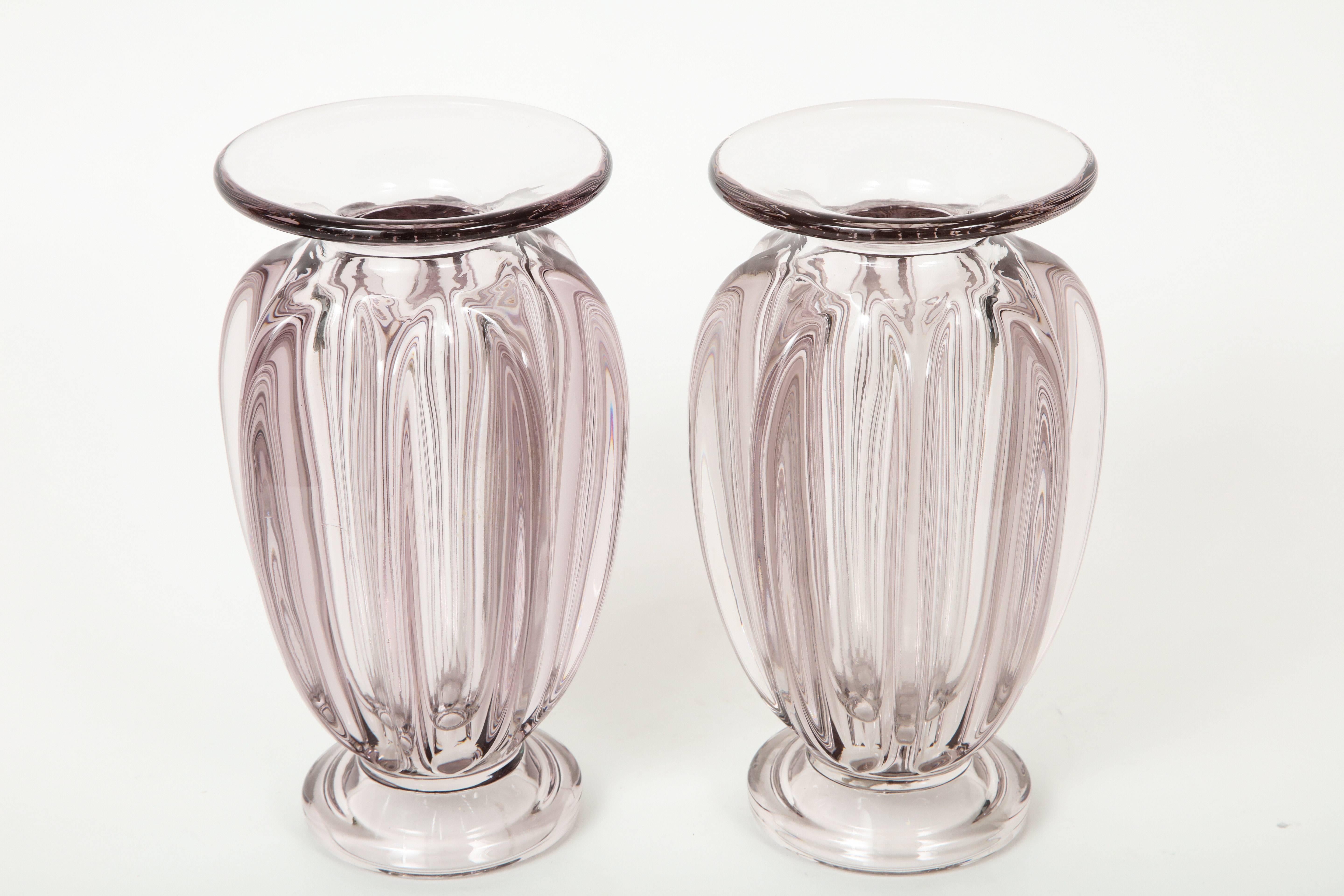 Mid-20th Century Pair of French D'avesn, Glass Vases, 1950s