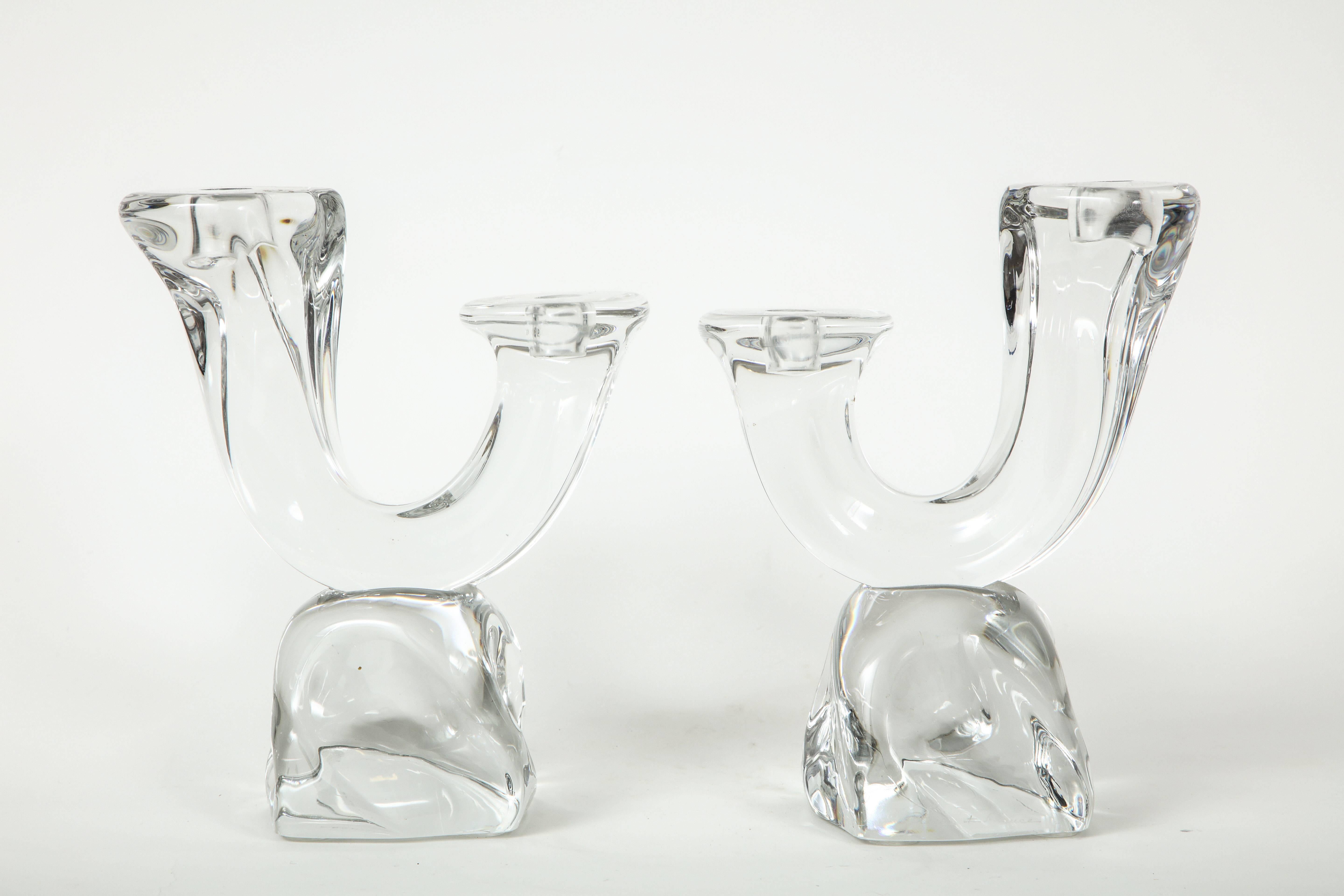 French Pair of 1950s Daum Crystal Candlesticks