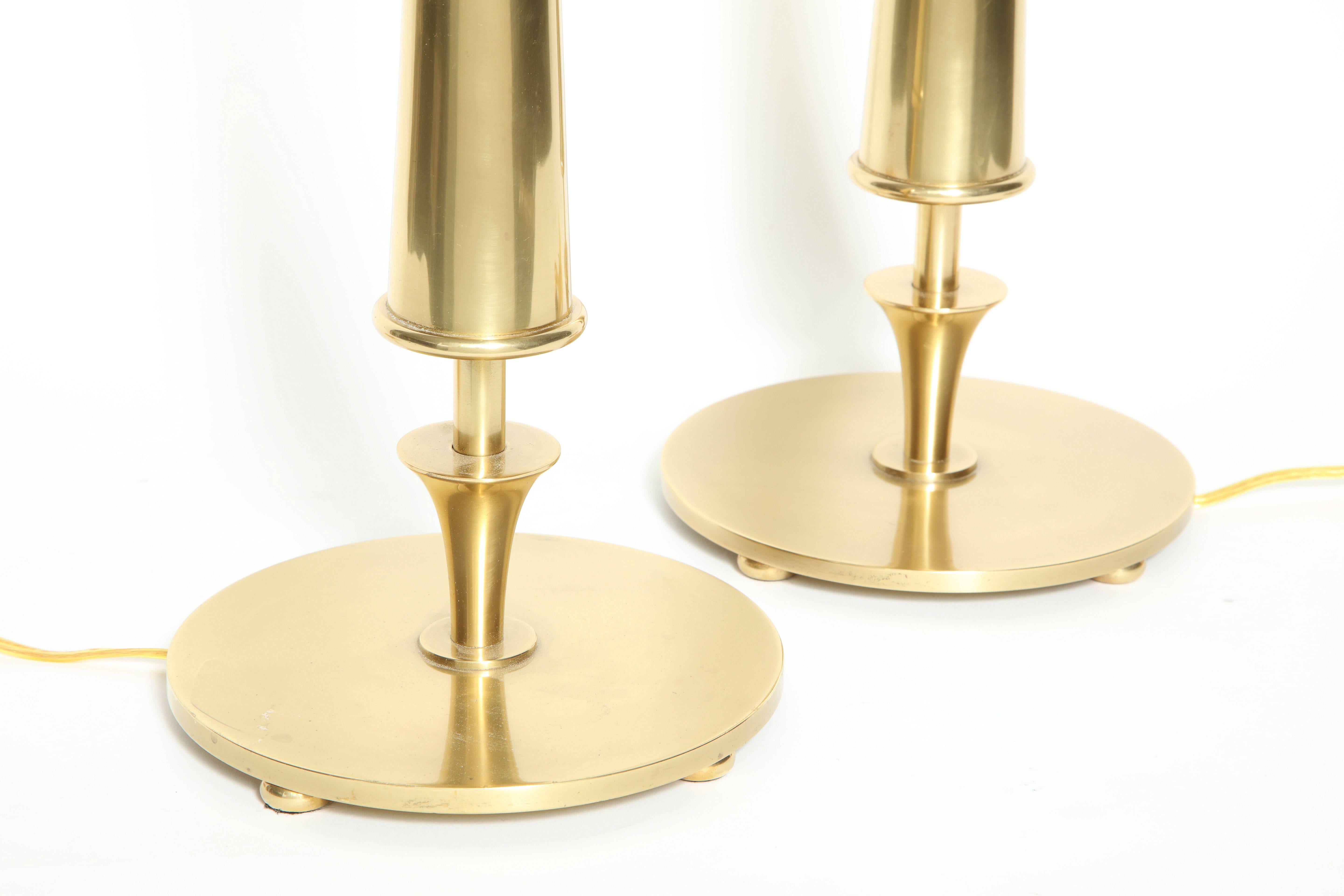 Pair of Brass Conical Lamps In Good Condition For Sale In Newburgh, NY