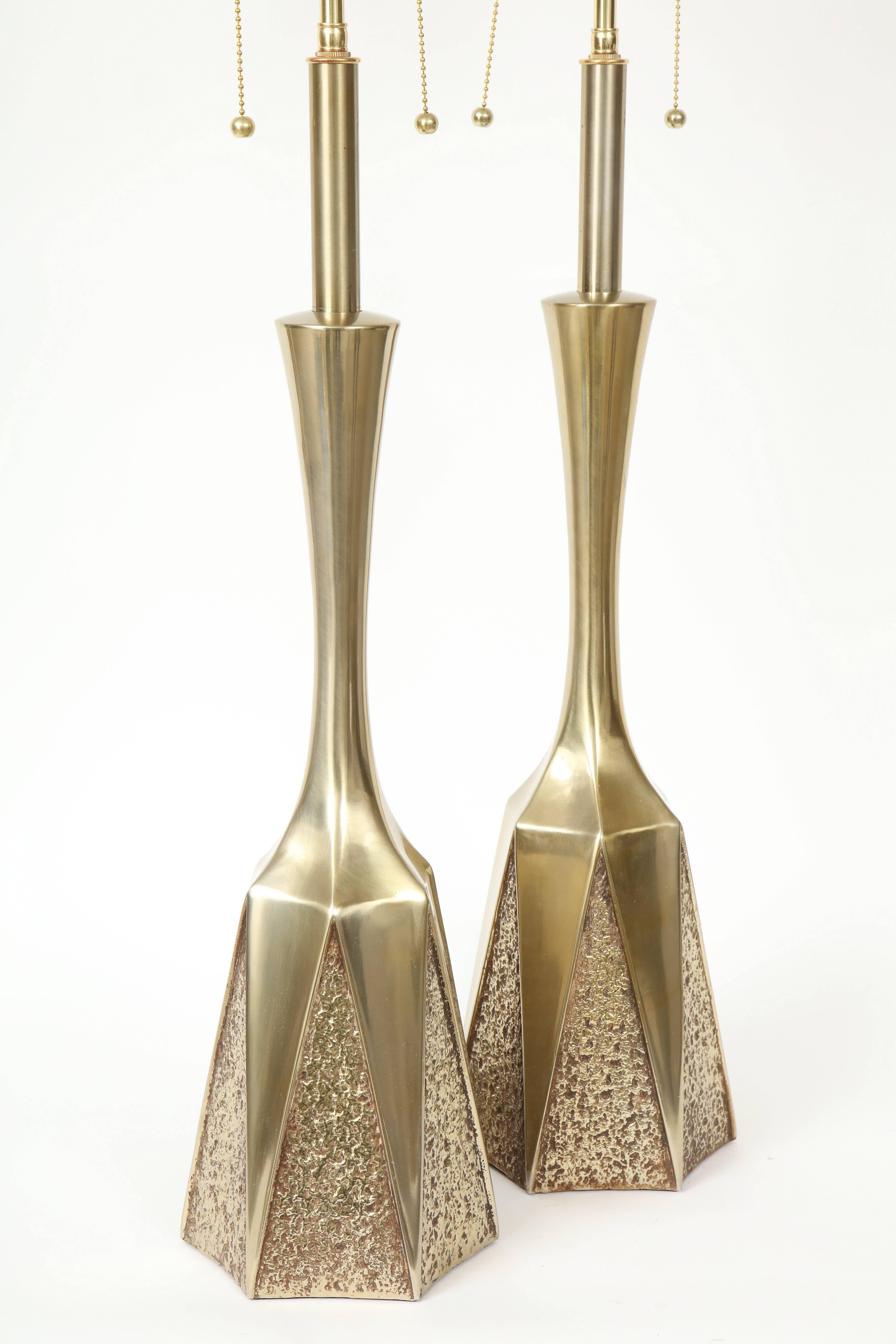 Brass Pair of Brutalist Lamps by Laurel Lamp Company