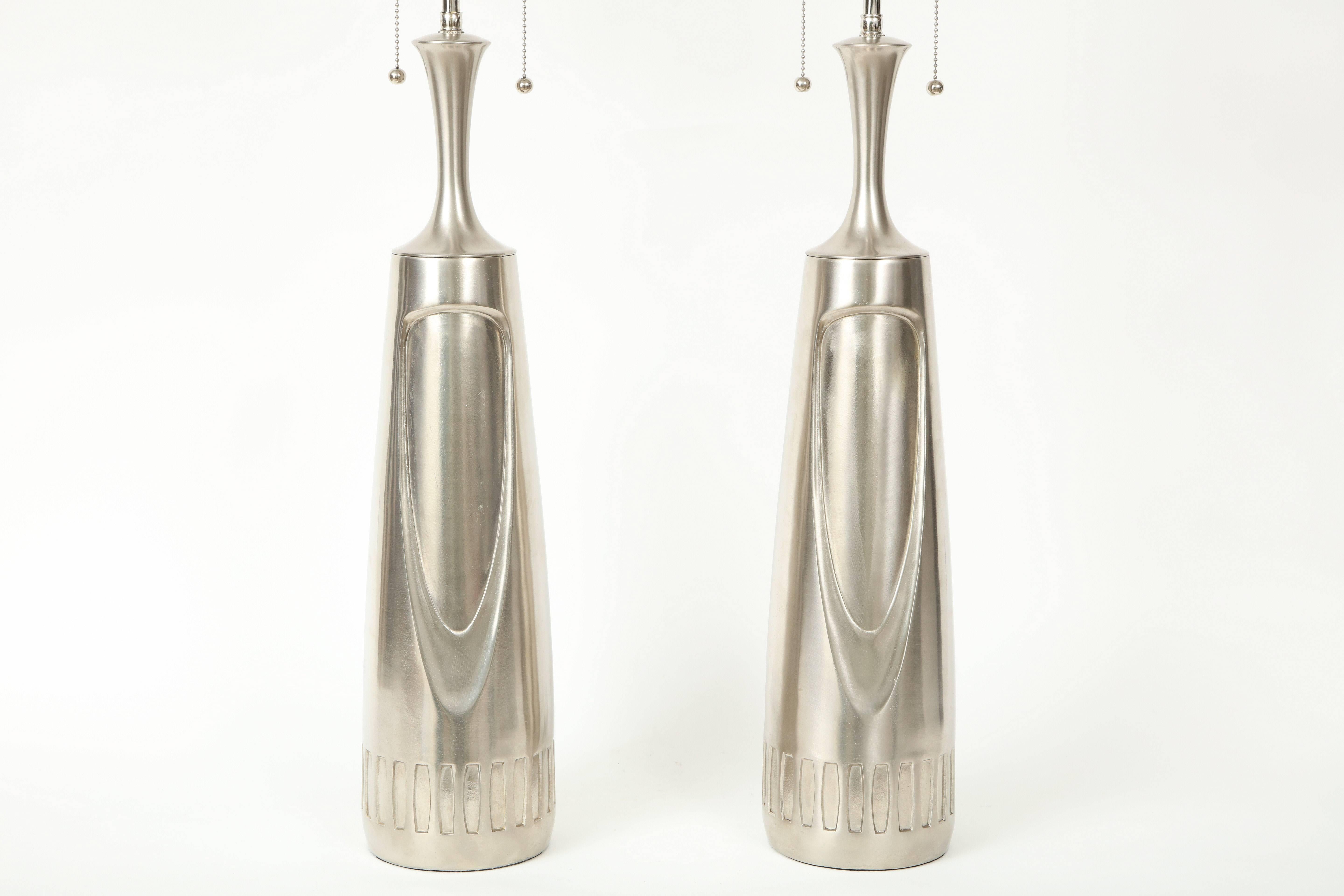 American Pair of Brushed Aluminium Laurel Lamps