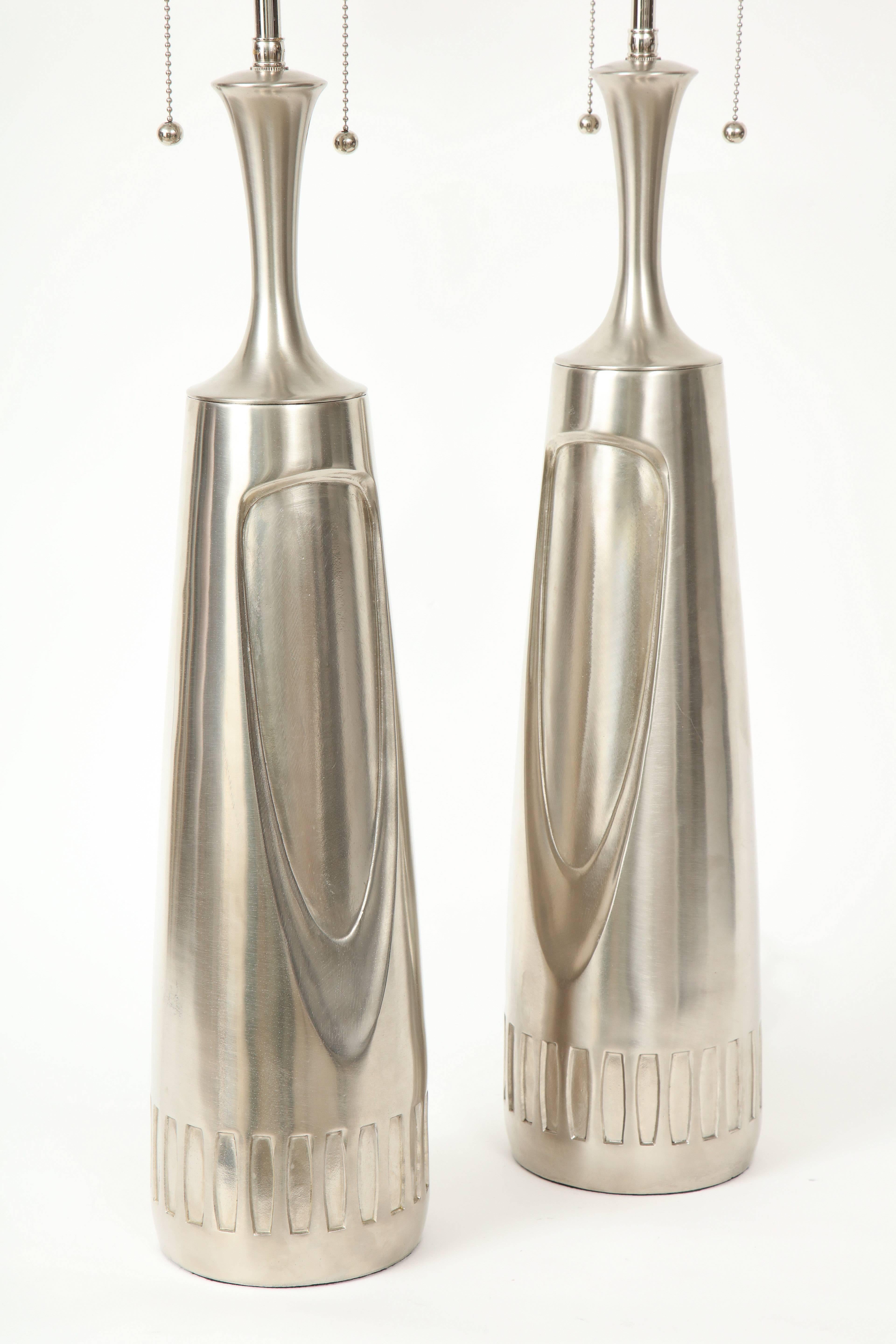 Pair of Brushed Aluminium Laurel Lamps 4