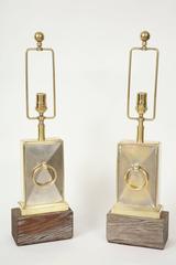 Pair of Brass and Nickel Lamps by James Mont