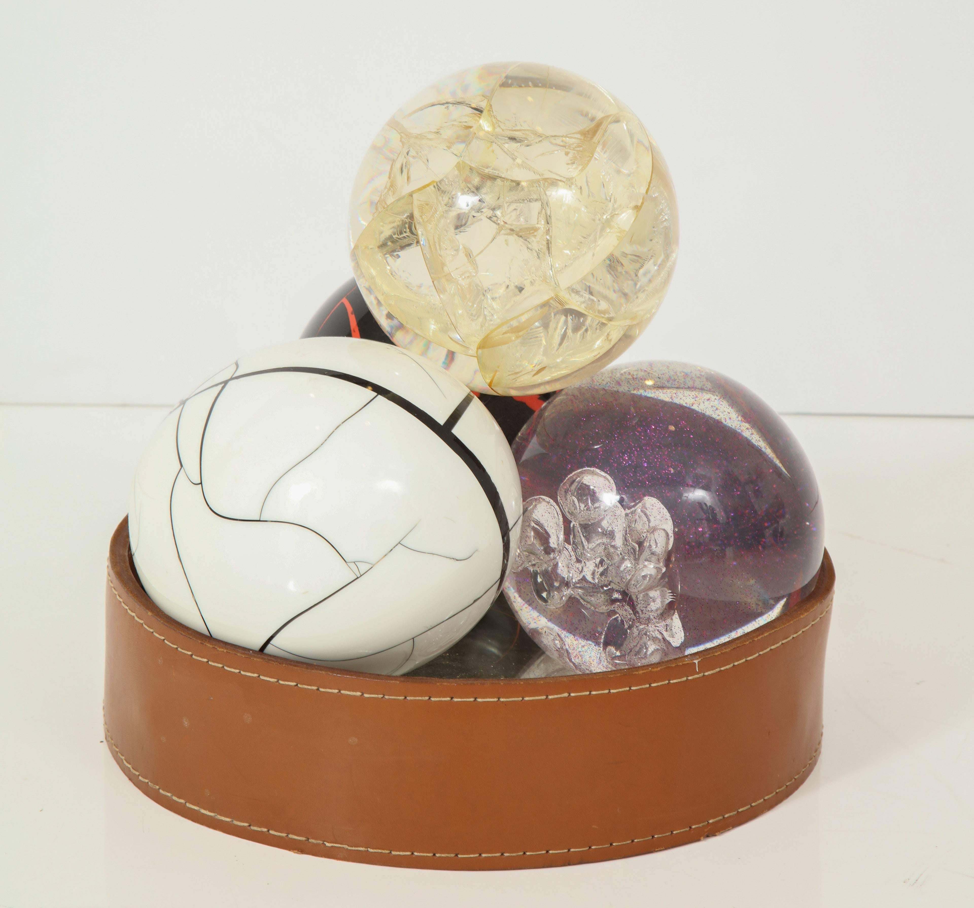 Four fractal resin objects by Marie Claude de fouquieres. $950 each
Measures: Spheres are 6'
eggs 8