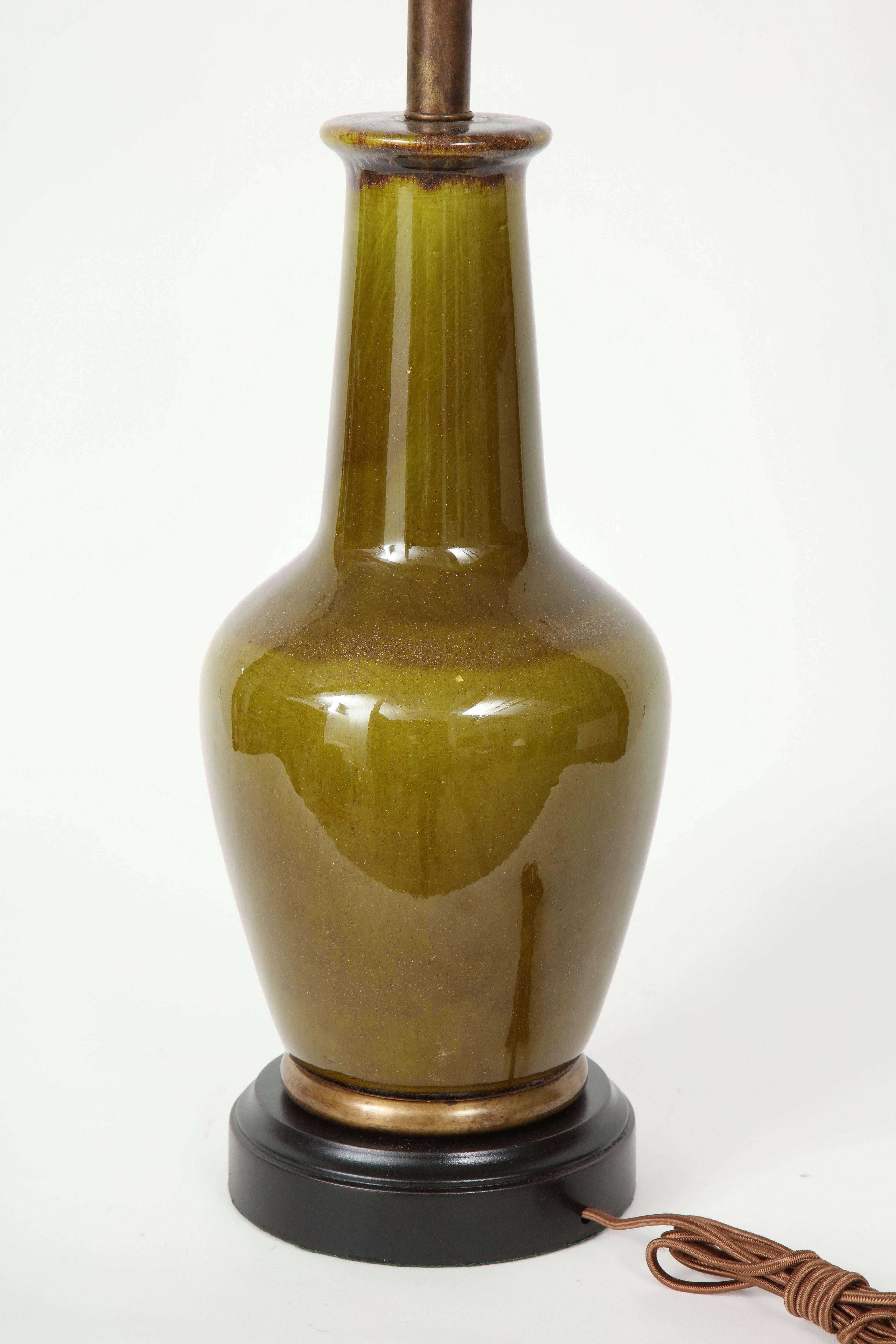 20th Century Paul Hanson Moss Green Porcelain Lamps