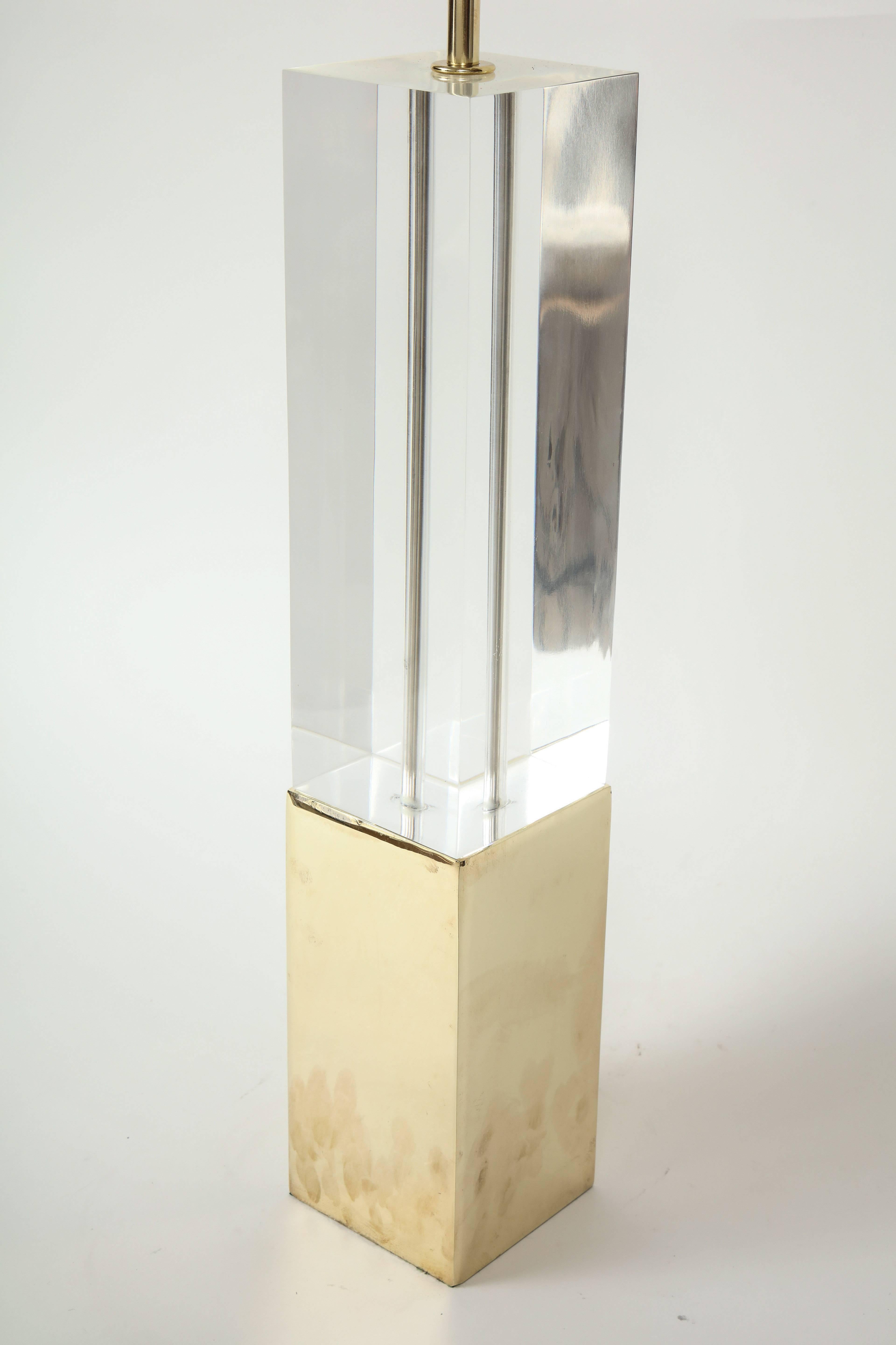 Modern Hollis Jones Brass and Lucite Column Lamps