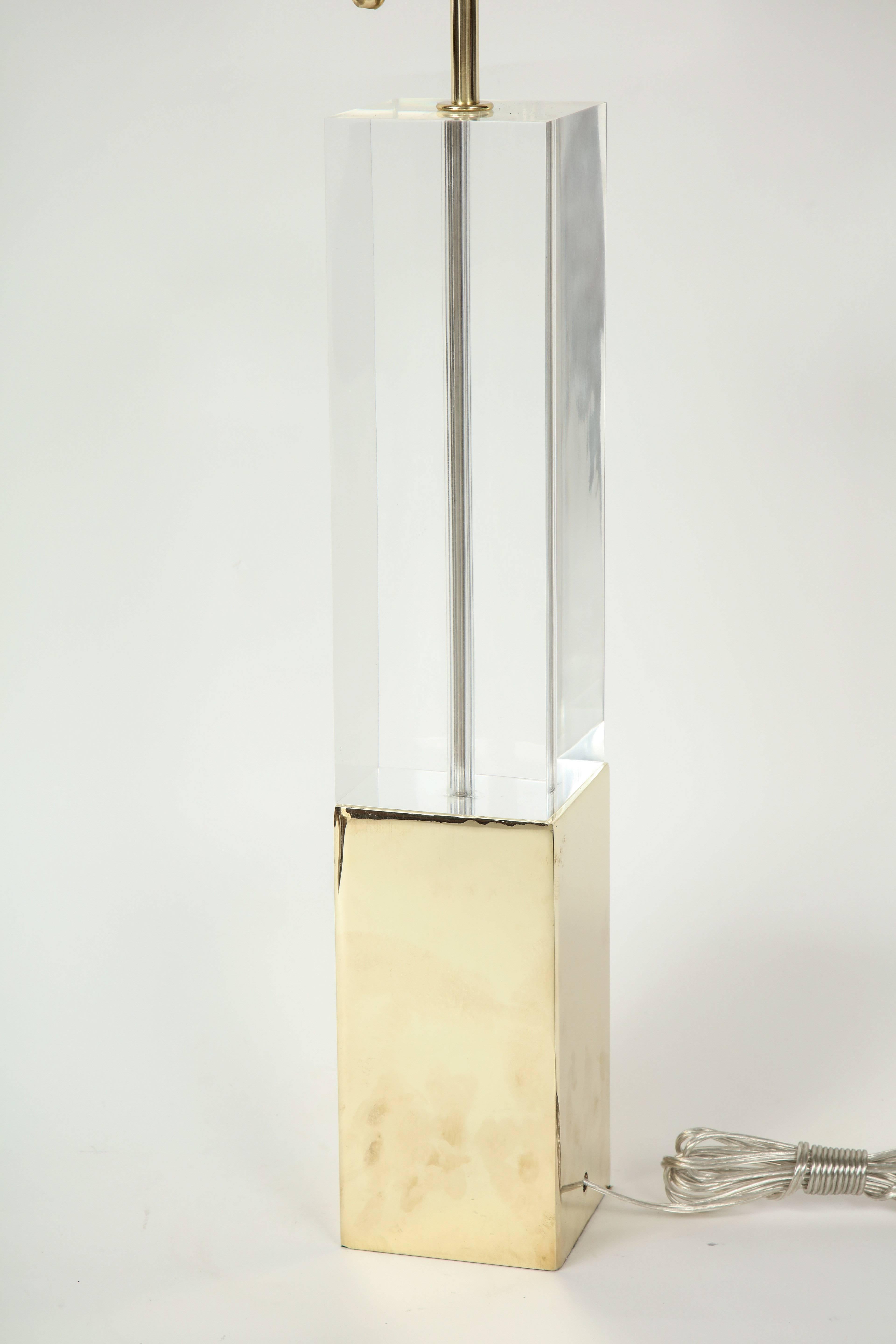 20th Century Hollis Jones Brass and Lucite Column Lamps