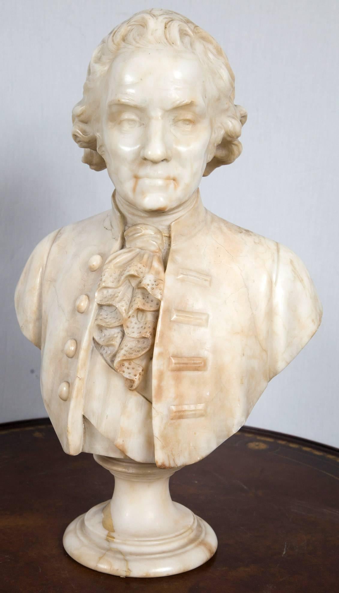 Jefferson wearing an open coat with a cravat at his neck. Raised on a socle.
Signed on the back A.Cipriani (active 1880-1930).

