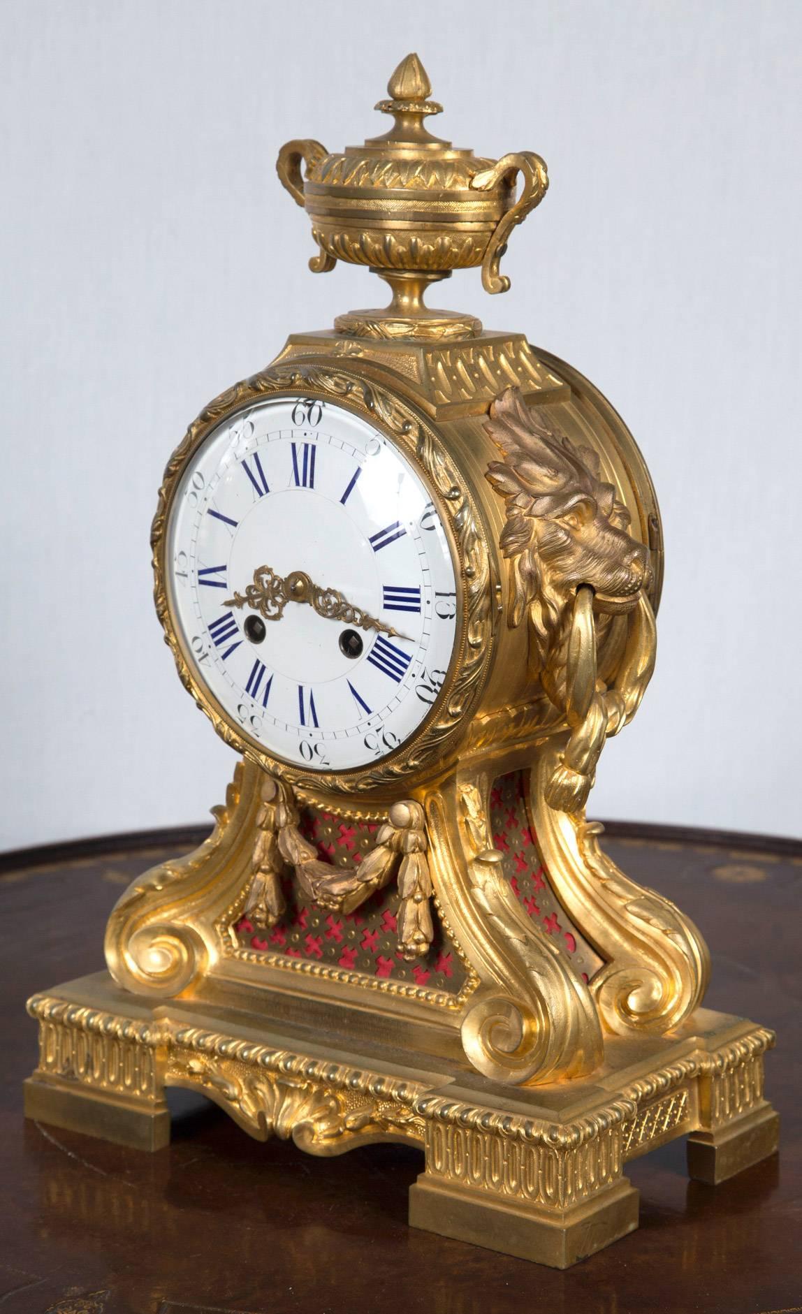 18th Century French Gilt Bronze Clock In Excellent Condition In Woodbury, CT