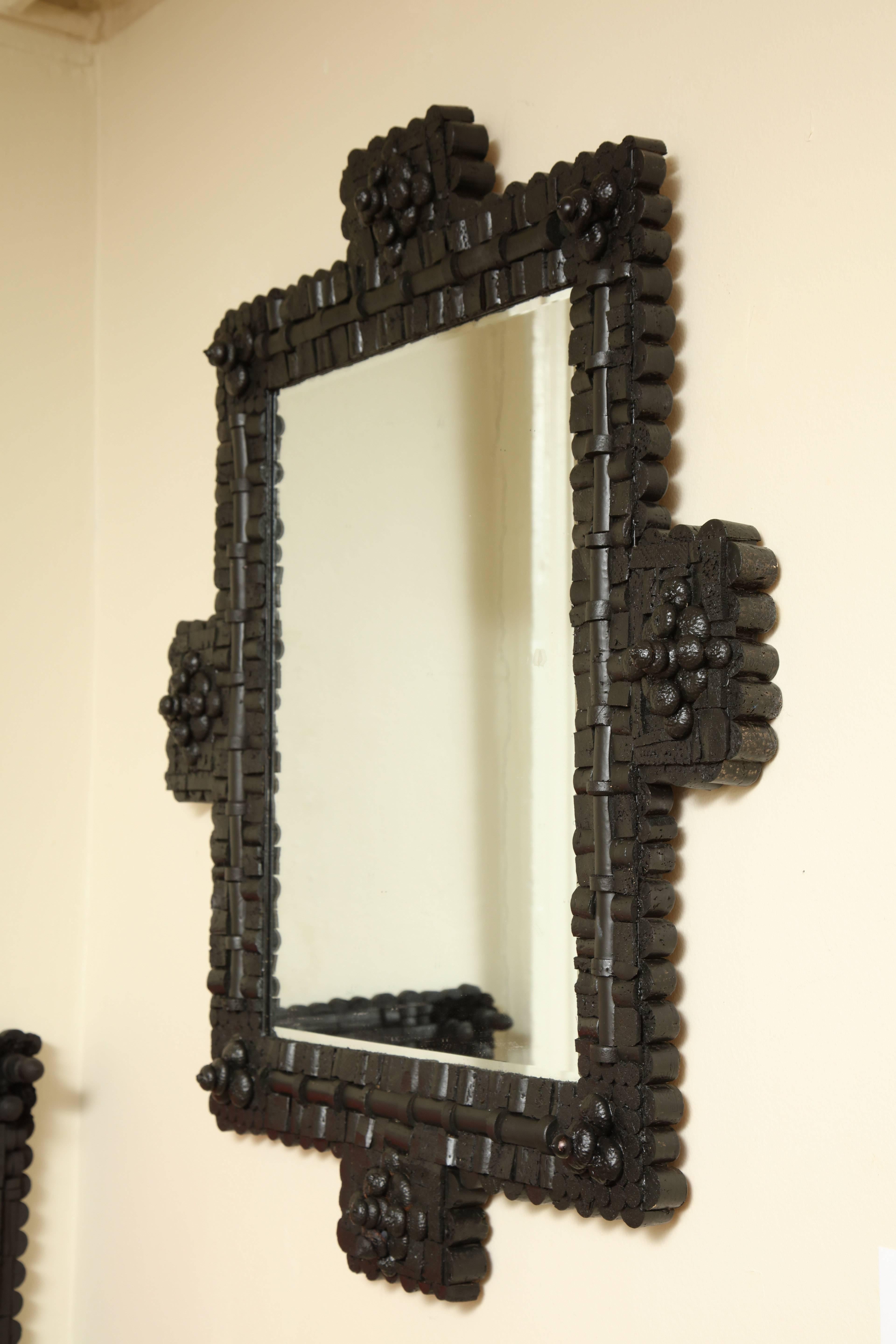 Contemporary Marian McEvoy Black Corkillage Medium Mirror