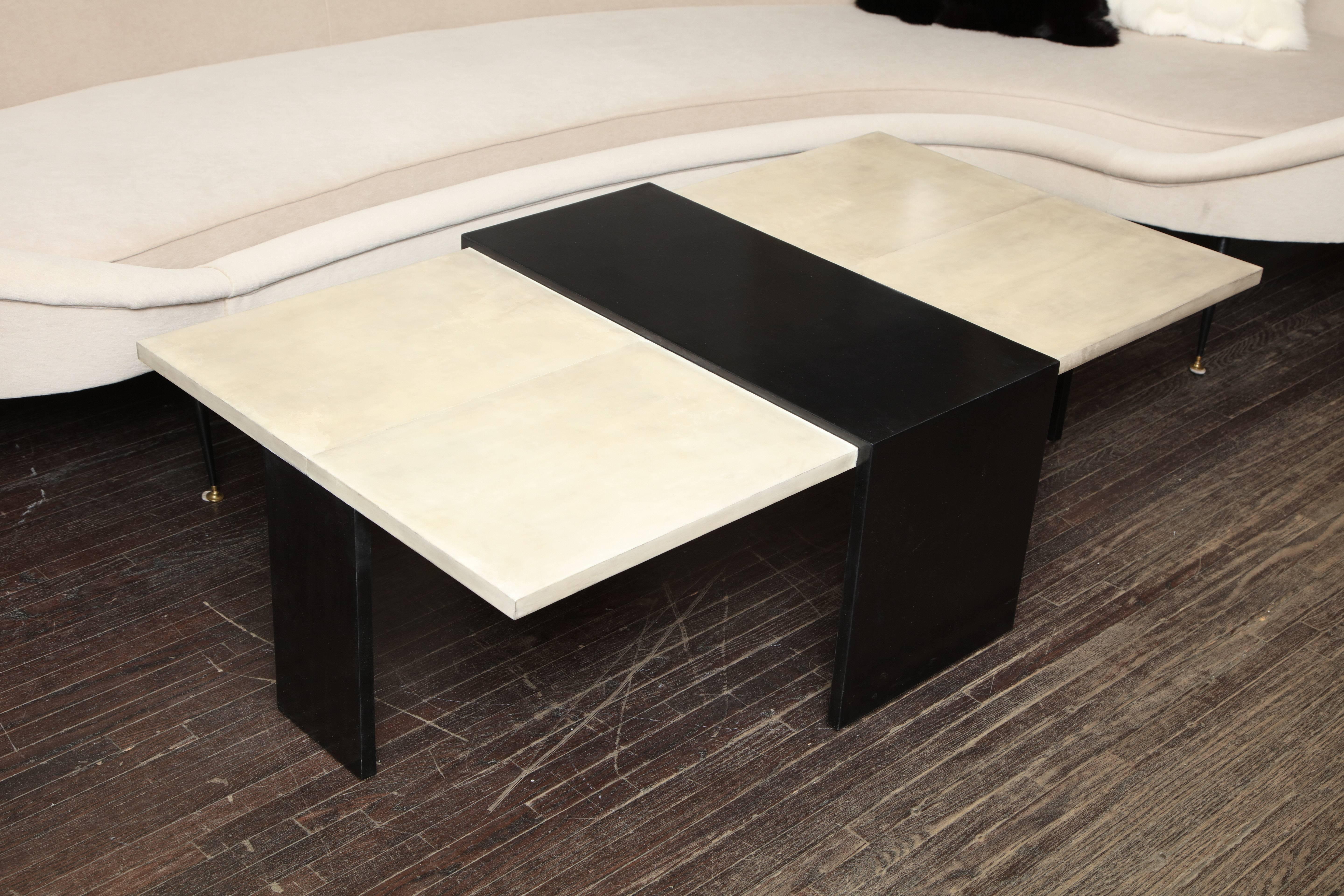 Contemporary Custom Goatskin Two-Tone Cocktail Table For Sale