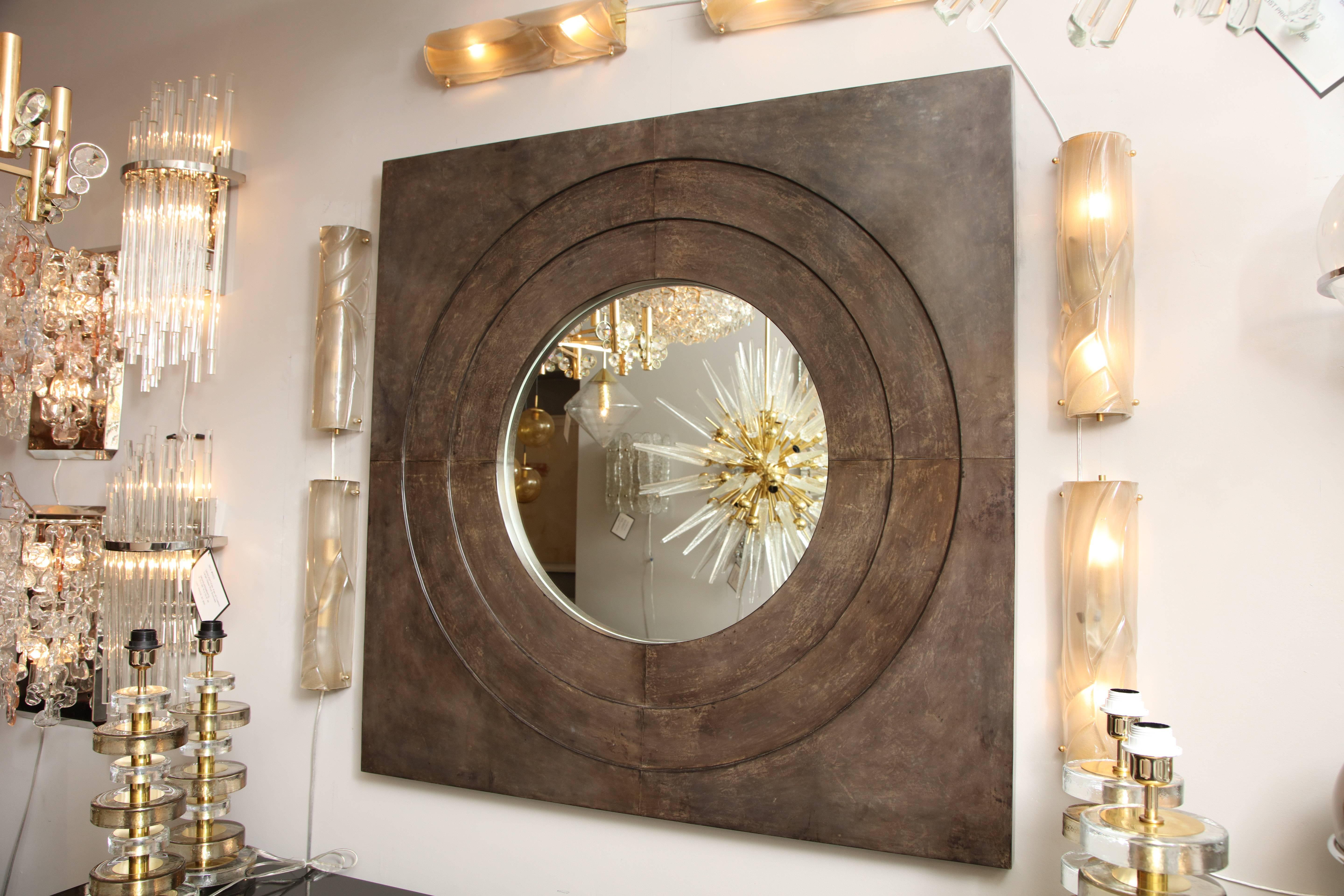 Contemporary Chic Circles in a Square Parchment Mirror For Sale