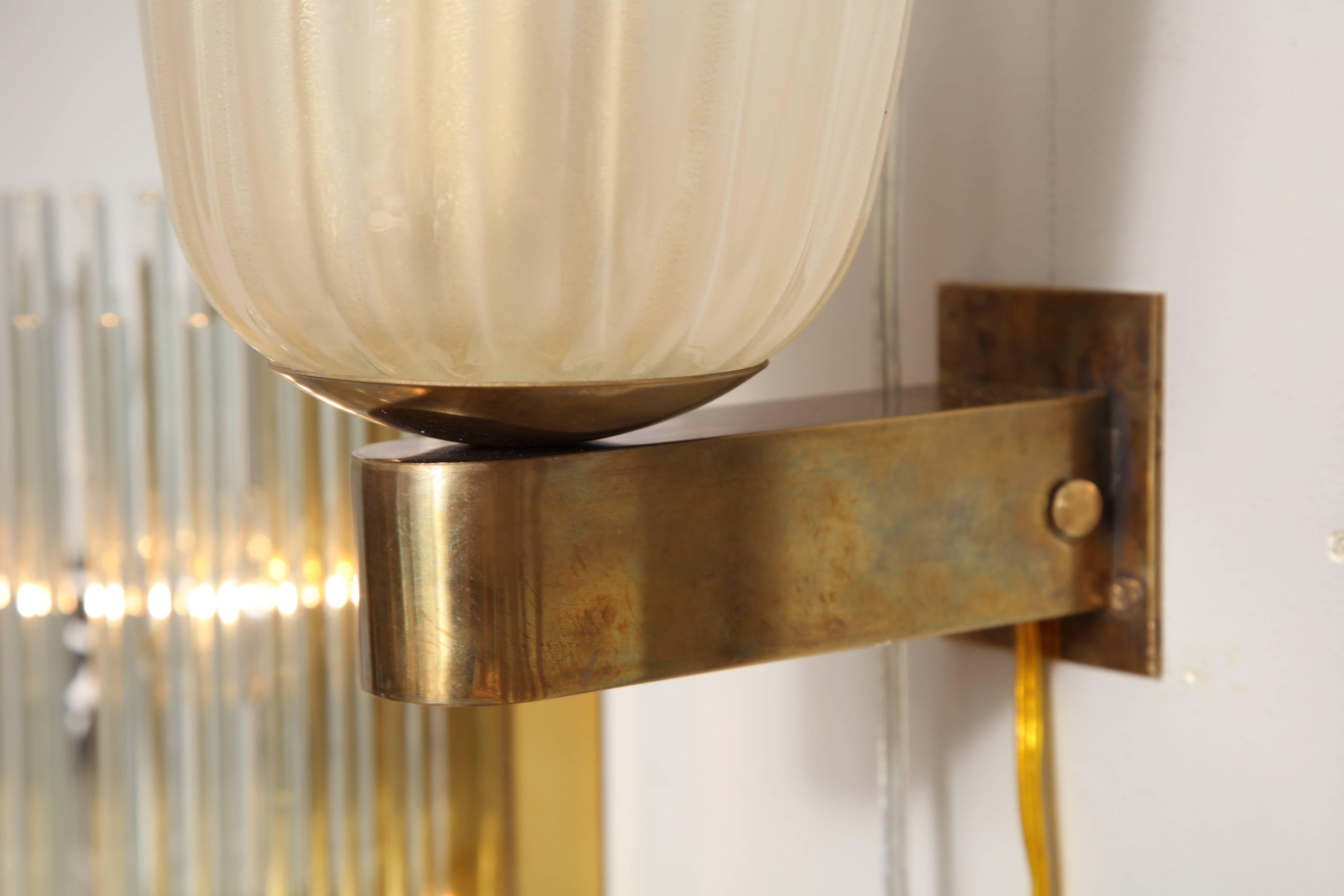 Pair of Murano Glass and Brass Wall Sconces In Excellent Condition In New York, NY