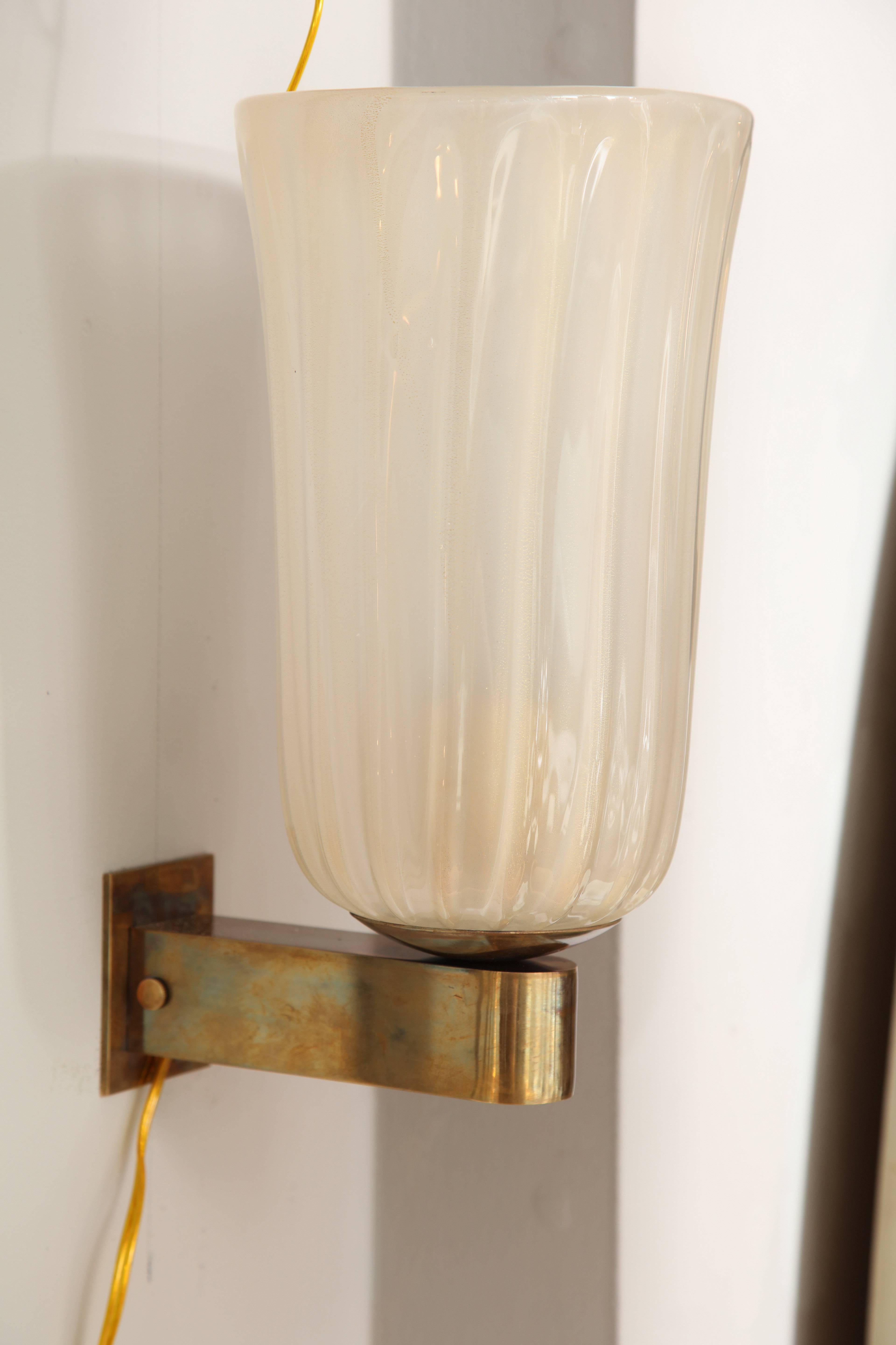 Pair of Murano Glass and Brass Wall Sconces 2