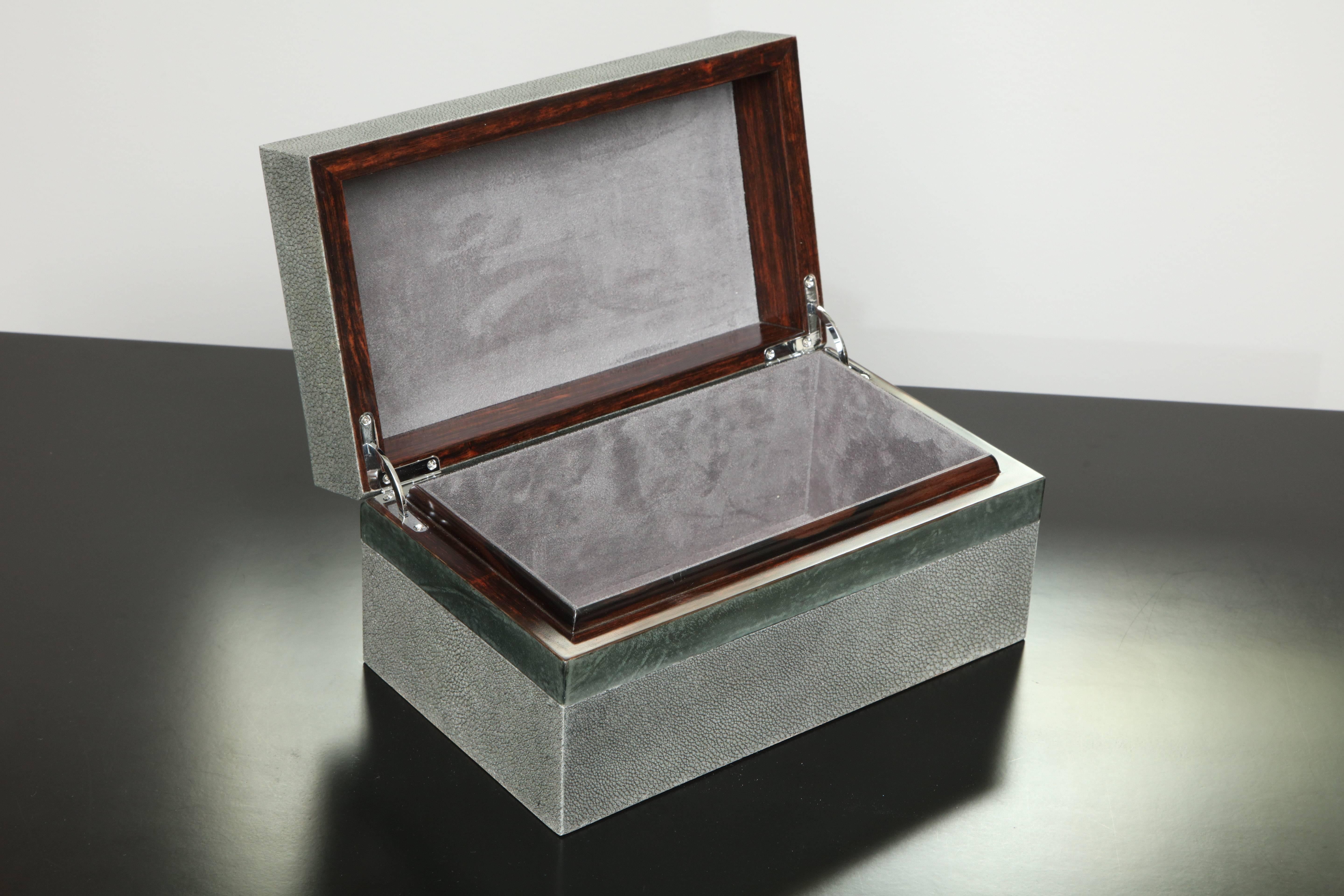 Custom Genuine Shagreen Treasure Box with Parchment Trim in Gray In New Condition In New York, NY