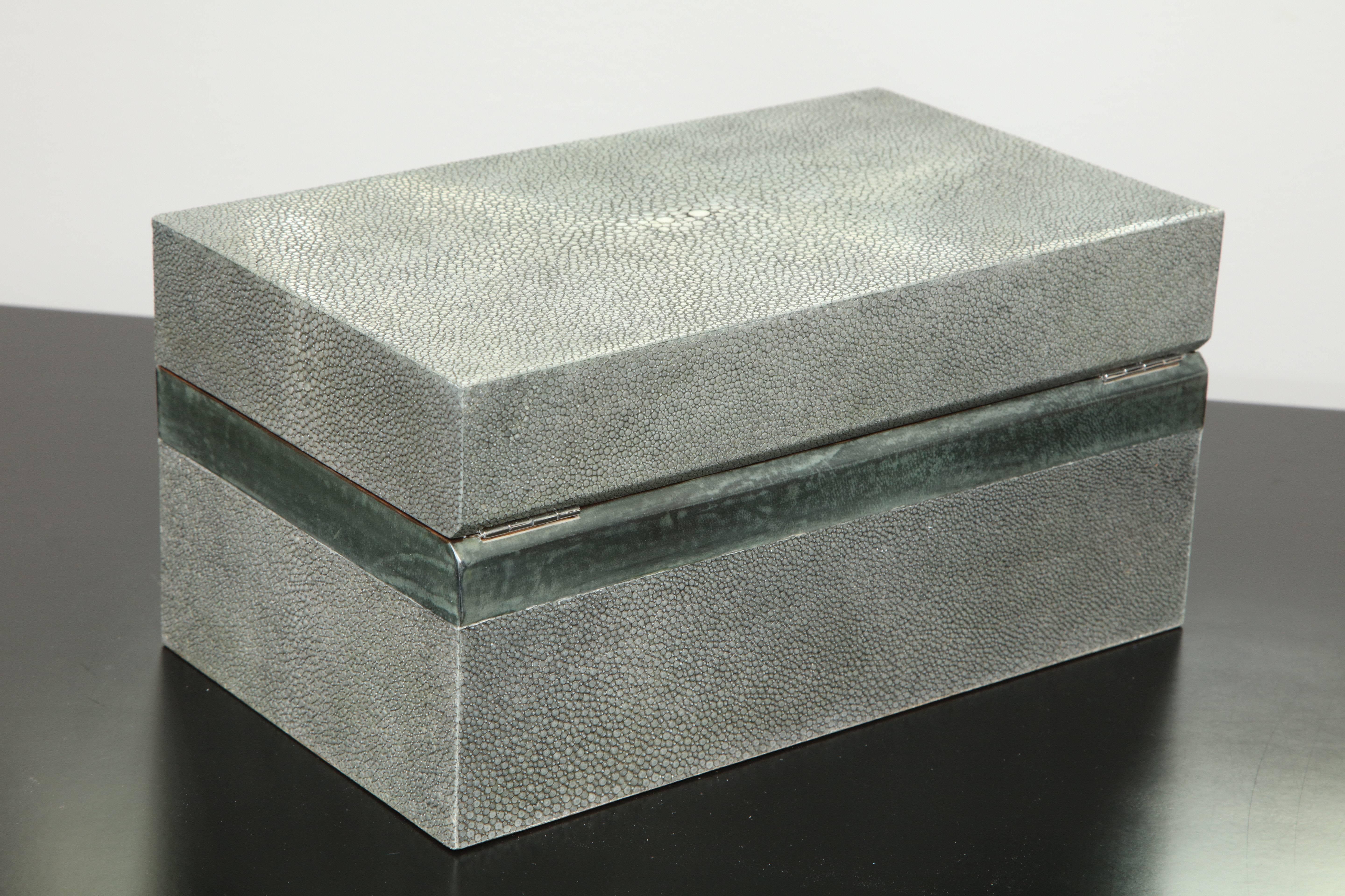 Modern Custom Genuine Shagreen Treasure Box with Parchment Trim in Gray