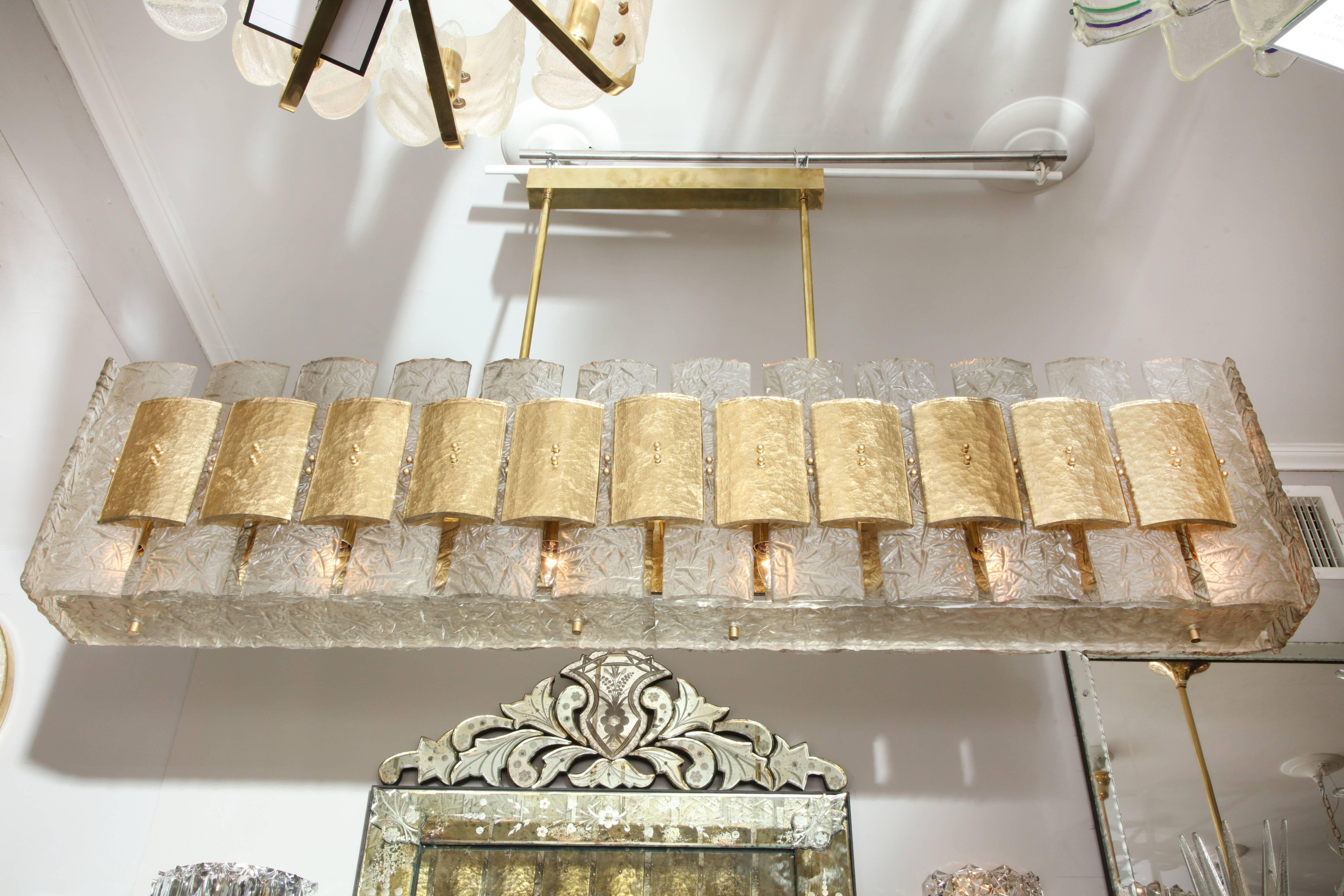 Unusual frosted Murano glass rectangular chandelier.