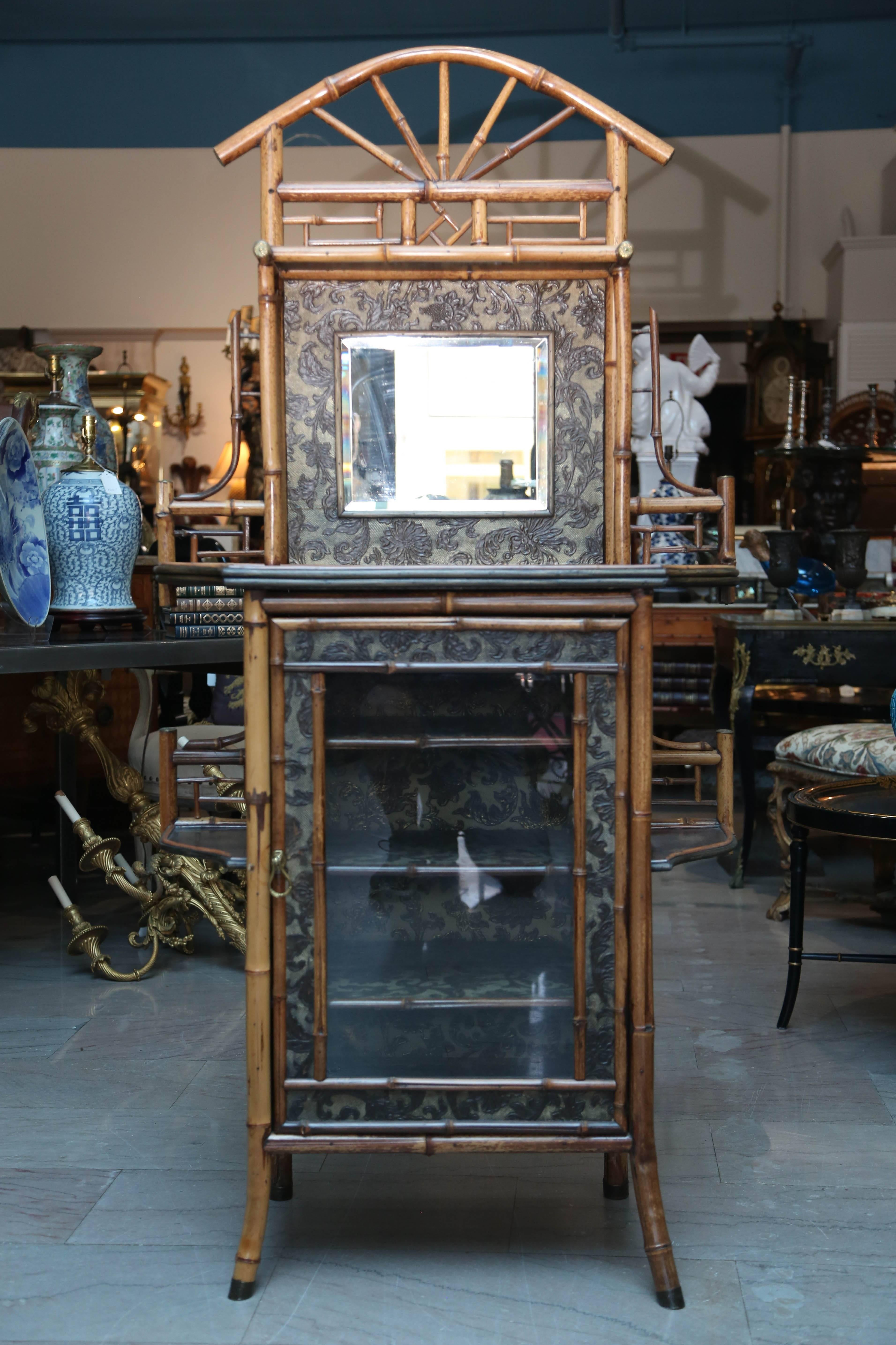 Superb Signed English Chinoiserie Bamboo Cabinet 1