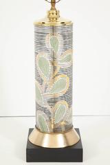 Midcentury Table Lamp, Glass, Hand Painted, circa 1950, Gold/Green