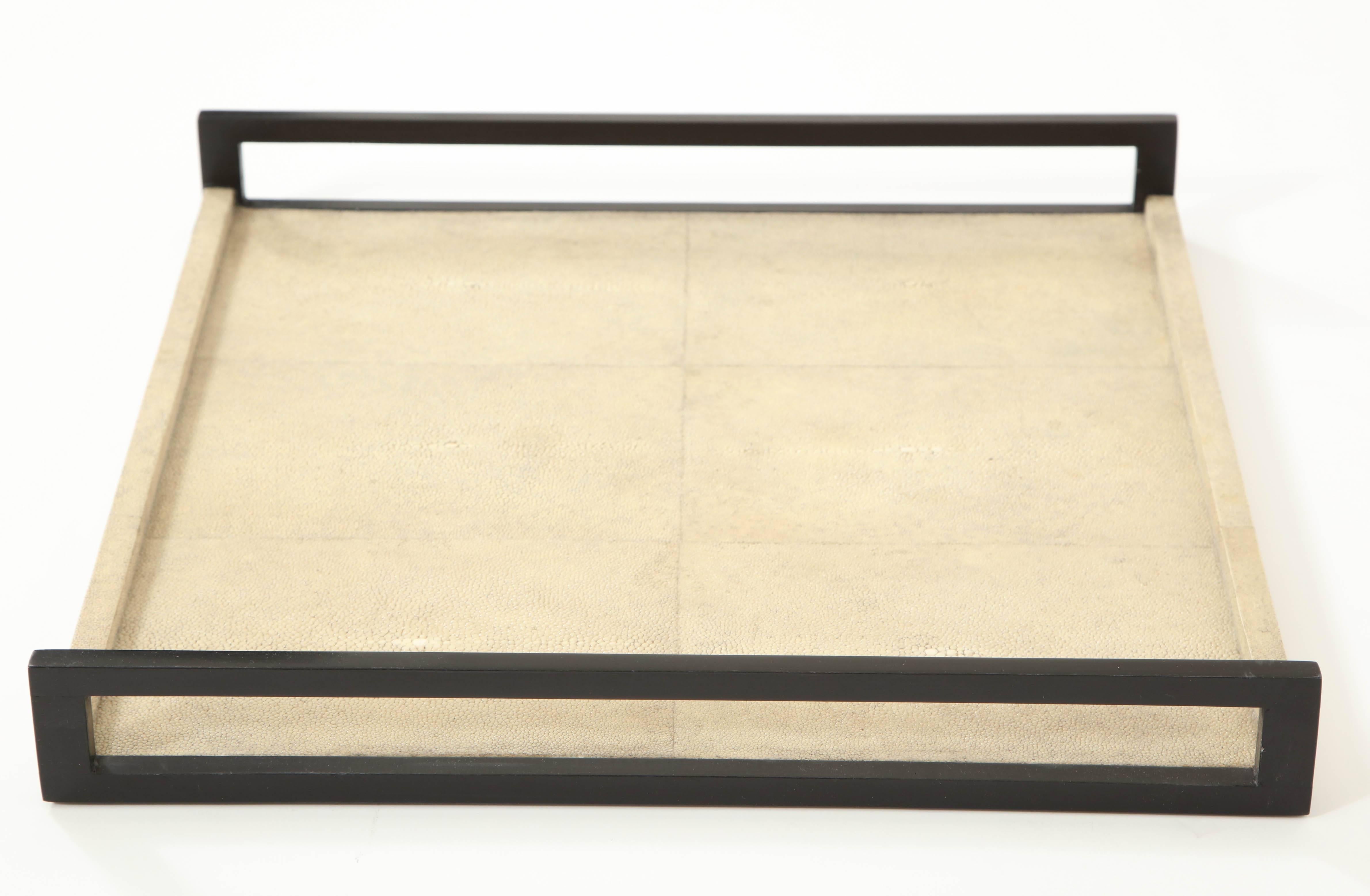 Shagreen Tray with Palm Wood Handles In Excellent Condition In New York, NY