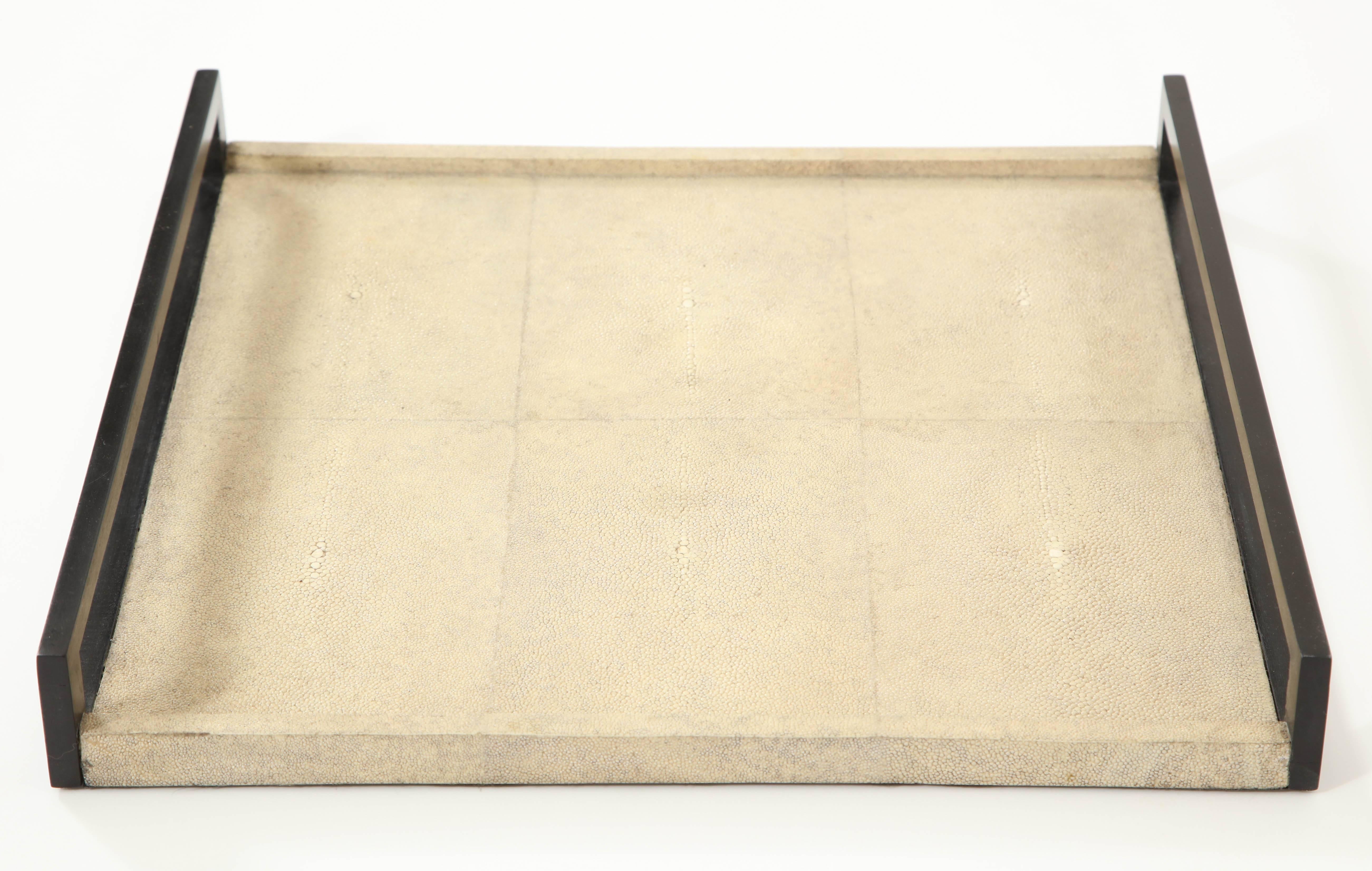 Shagreen Tray with Palm Wood Handles 1