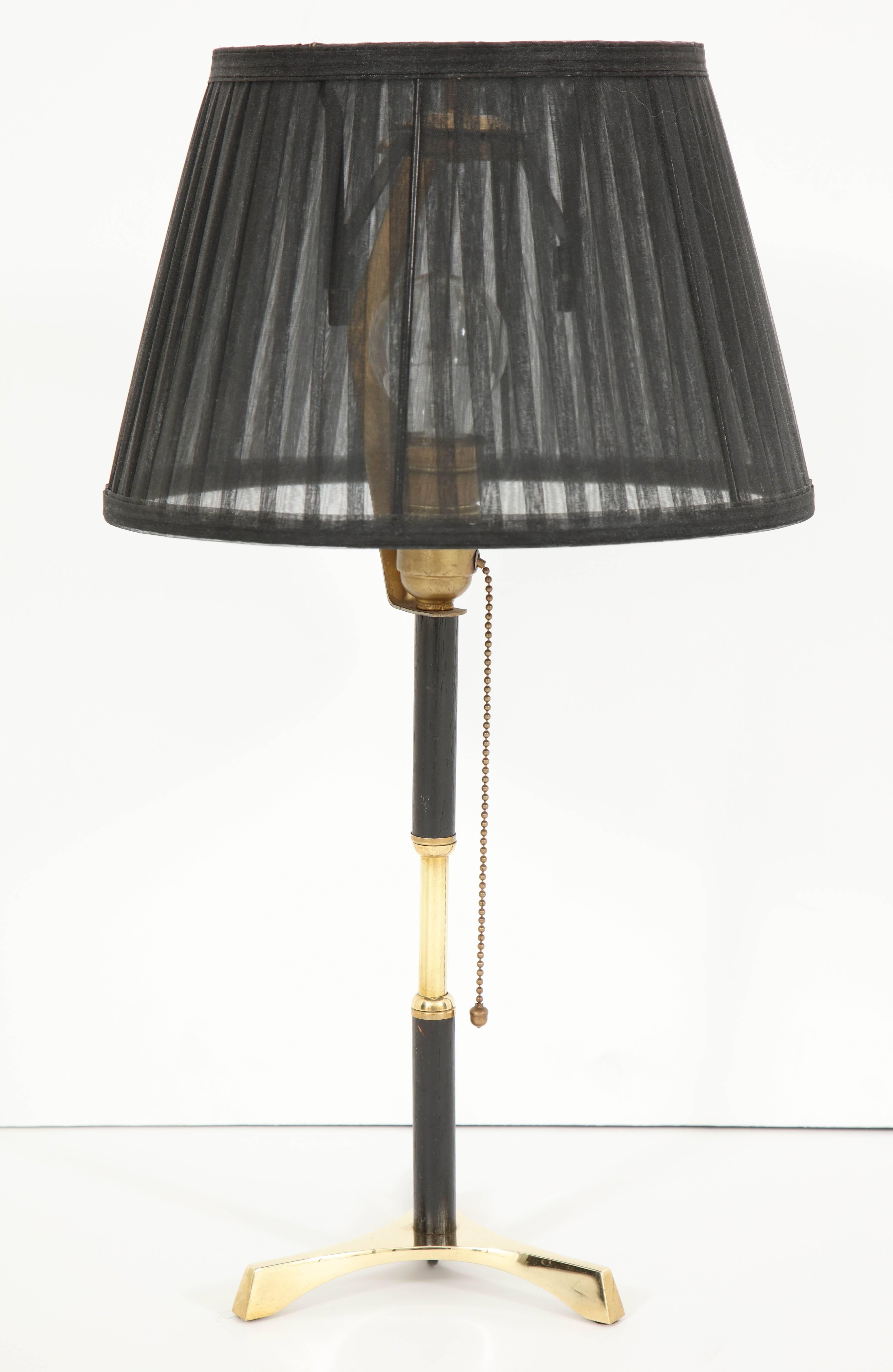 Mid-Century Modern Brass Table Lamp with Black Wood Details, circa 1960