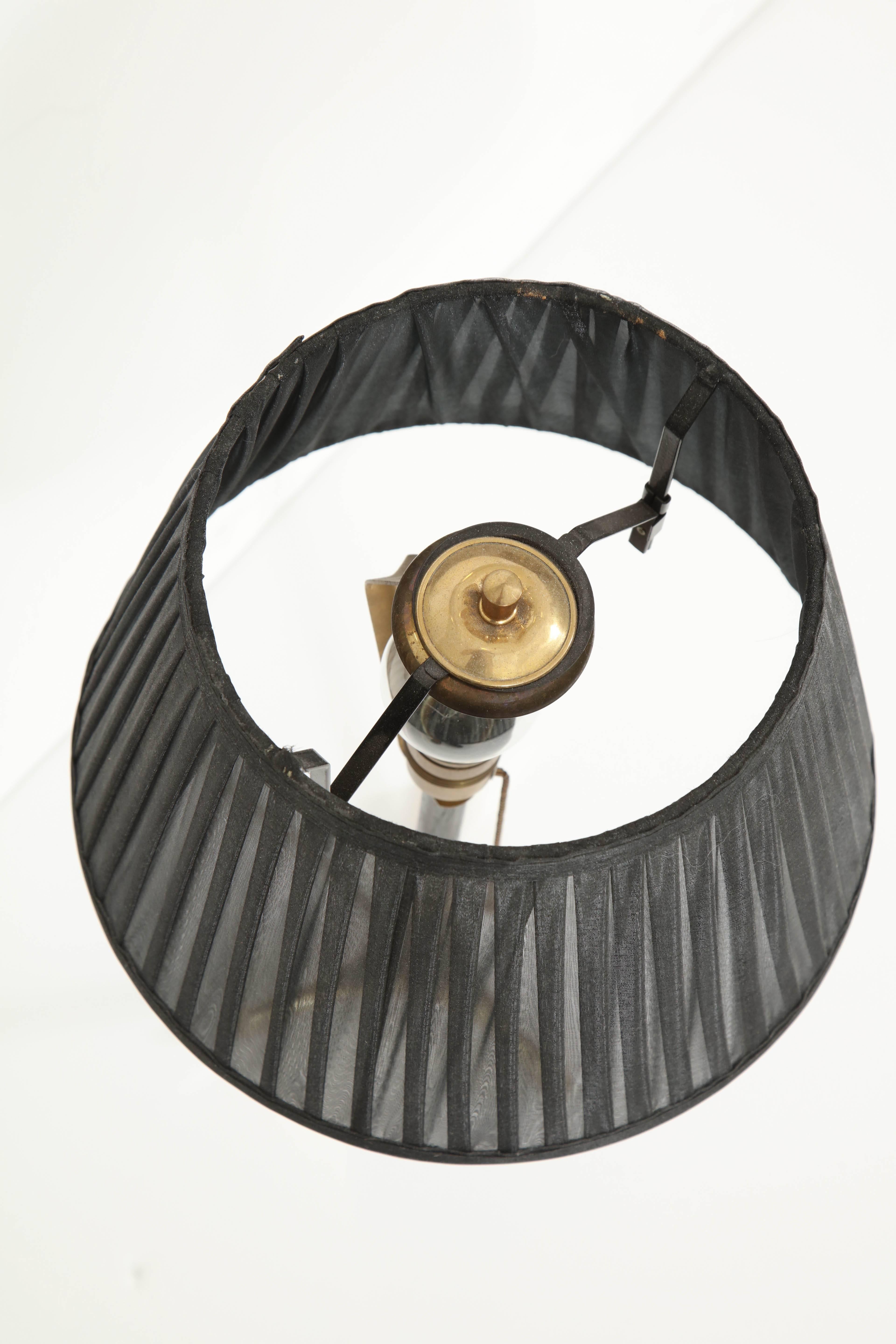 Mid-20th Century Brass Table Lamp with Black Wood Details, circa 1960