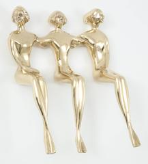 Sculpture, Brass, Three Ladies Sitting on the Edge, C 1950