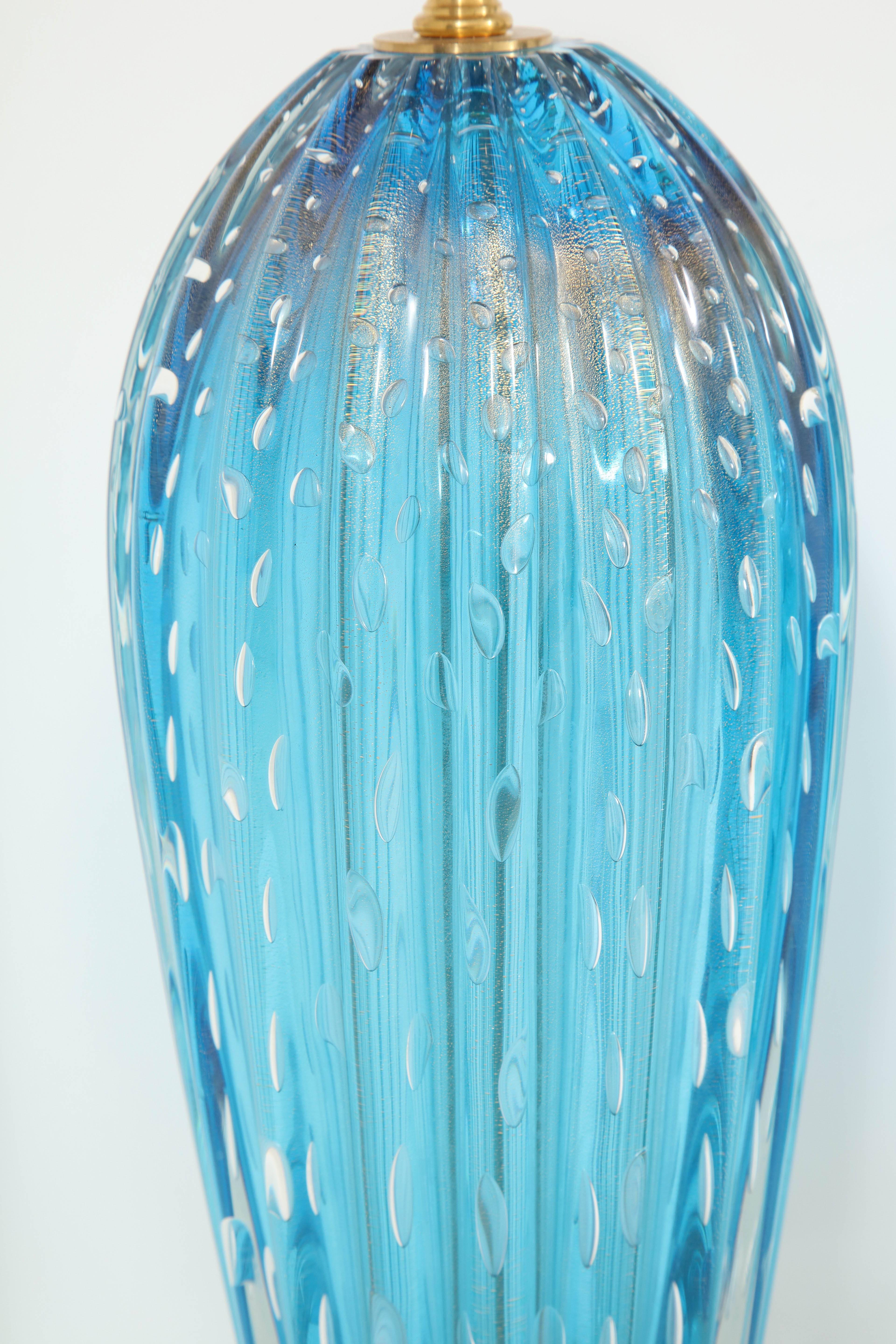 Italian Pair of Blue Murano Glass Lamps