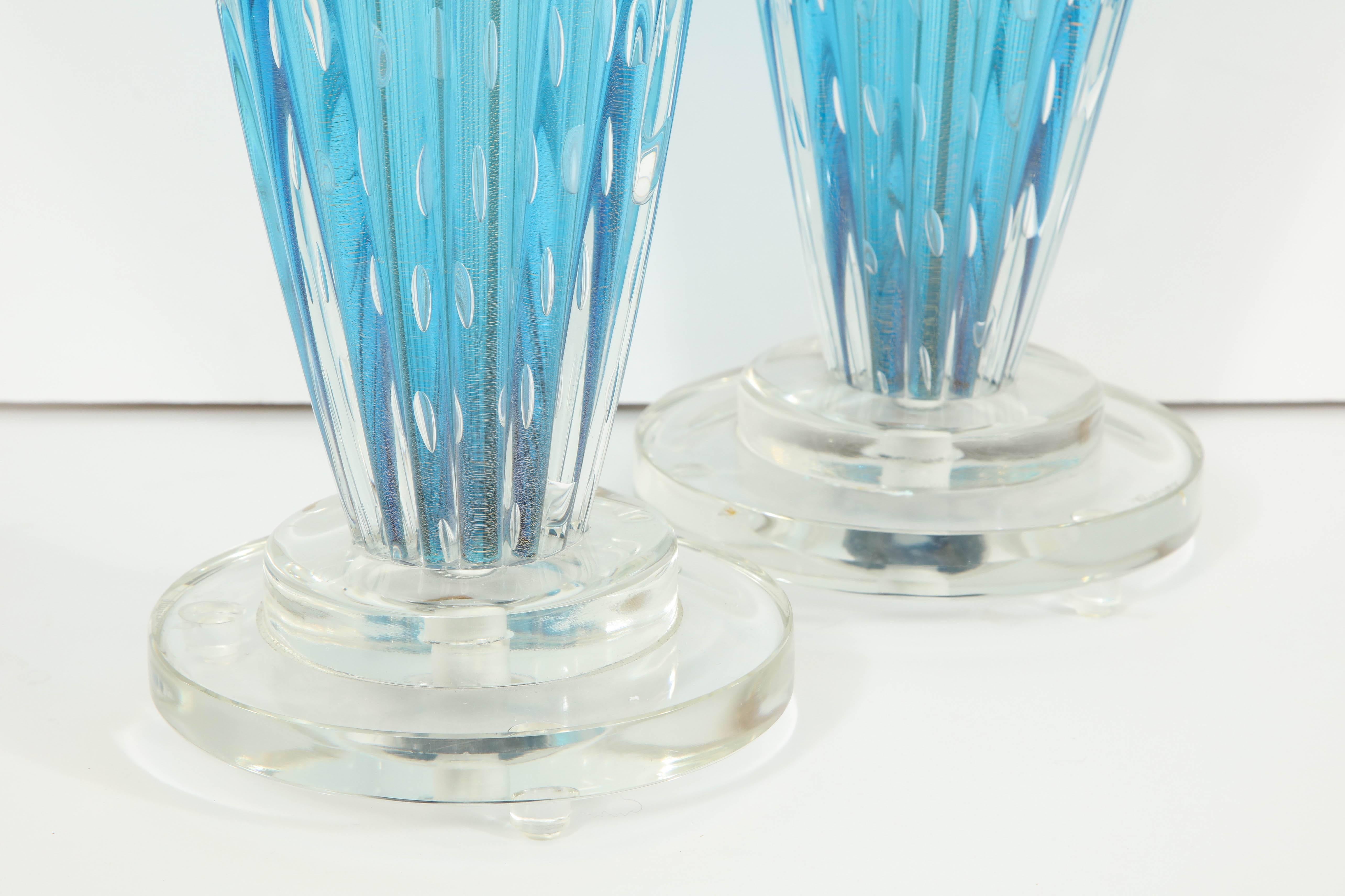 20th Century Pair of Blue Murano Glass Lamps