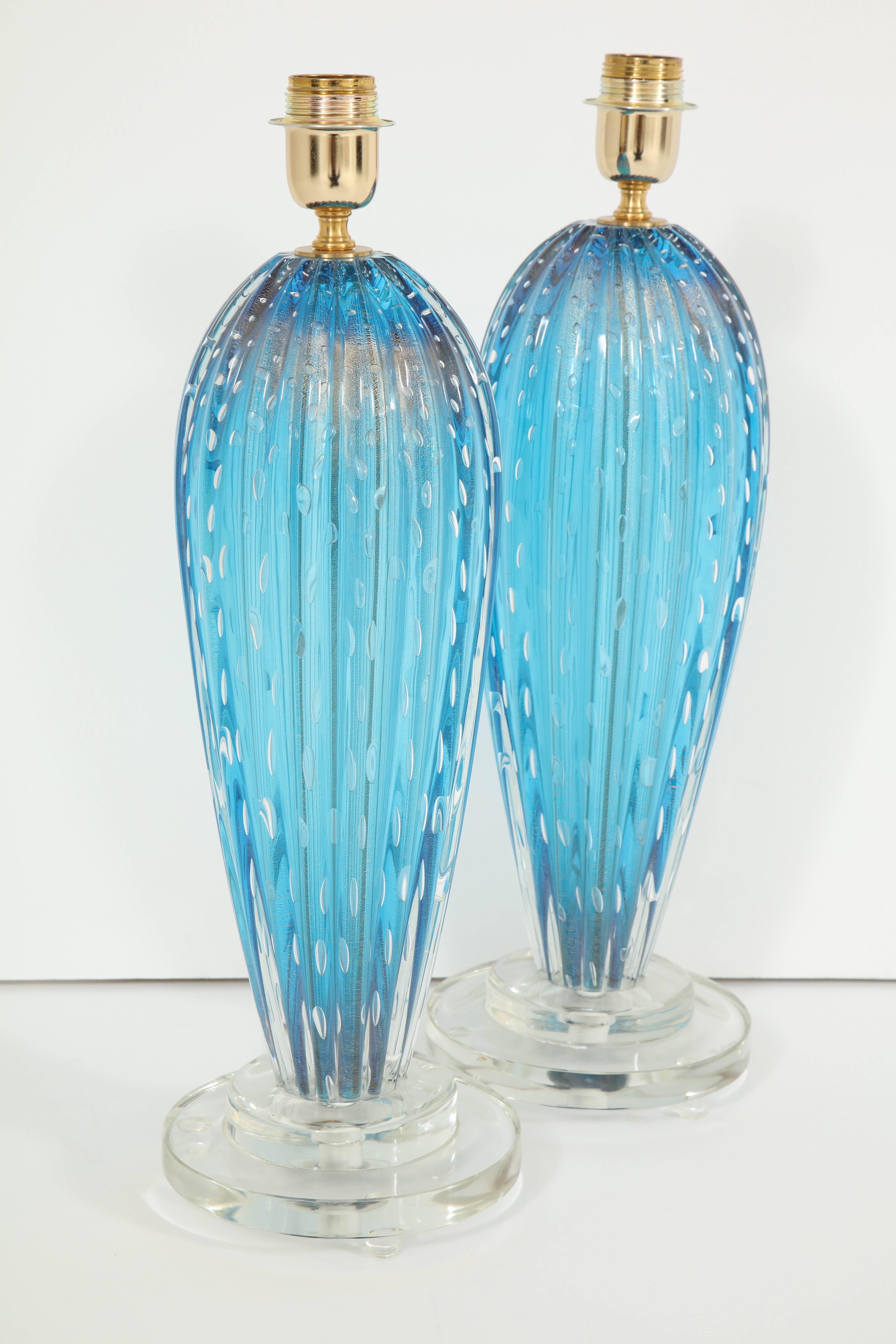 Pair of Blue Murano Glass Lamps 1