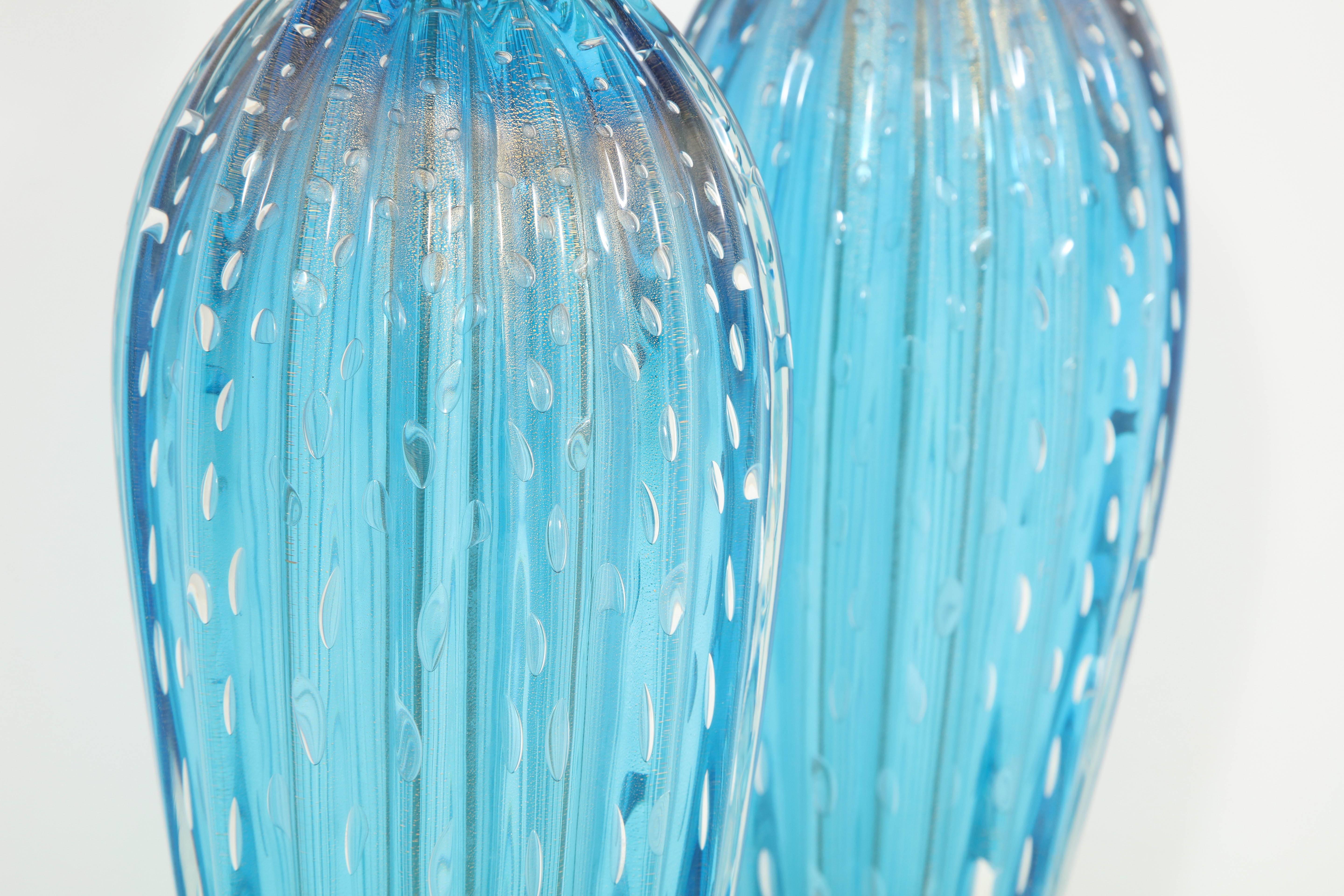 Pair of Blue Murano Glass Lamps 2