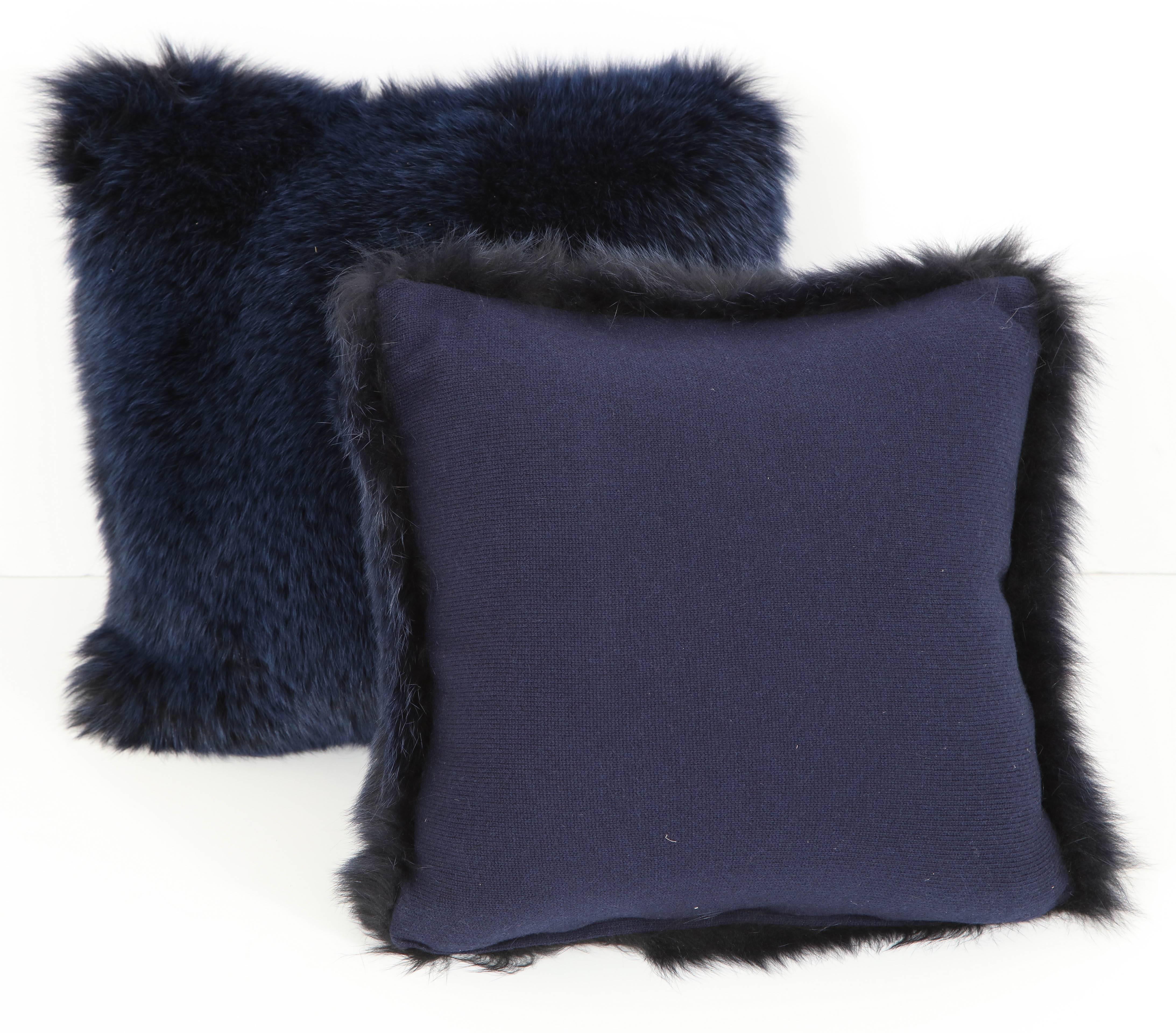 American Pair of Navy Fur Pillows