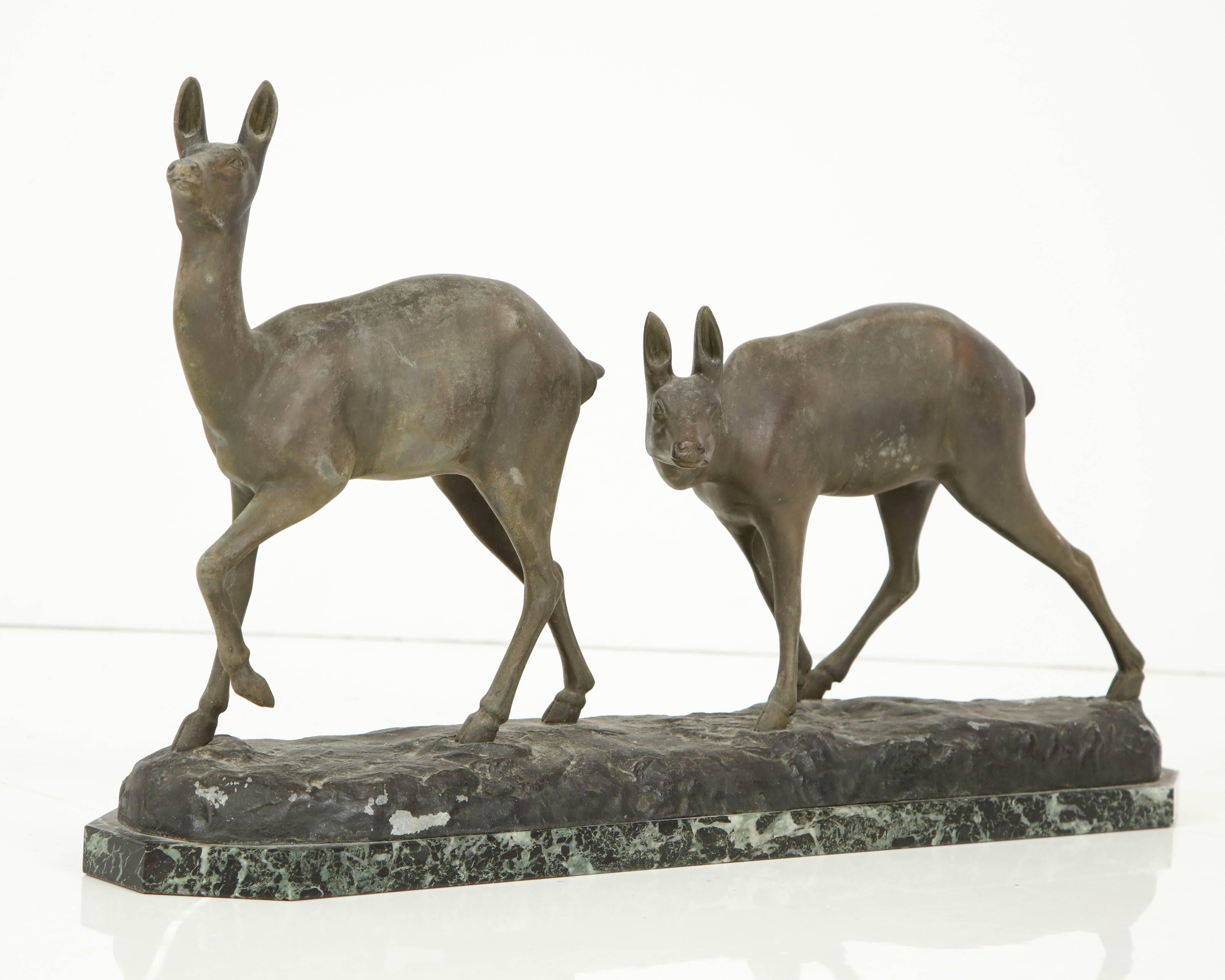 Irénée Rochard (French, 1906–1984)

Les Biches
France, circa 1940
Bronze on marble plinth, signed.