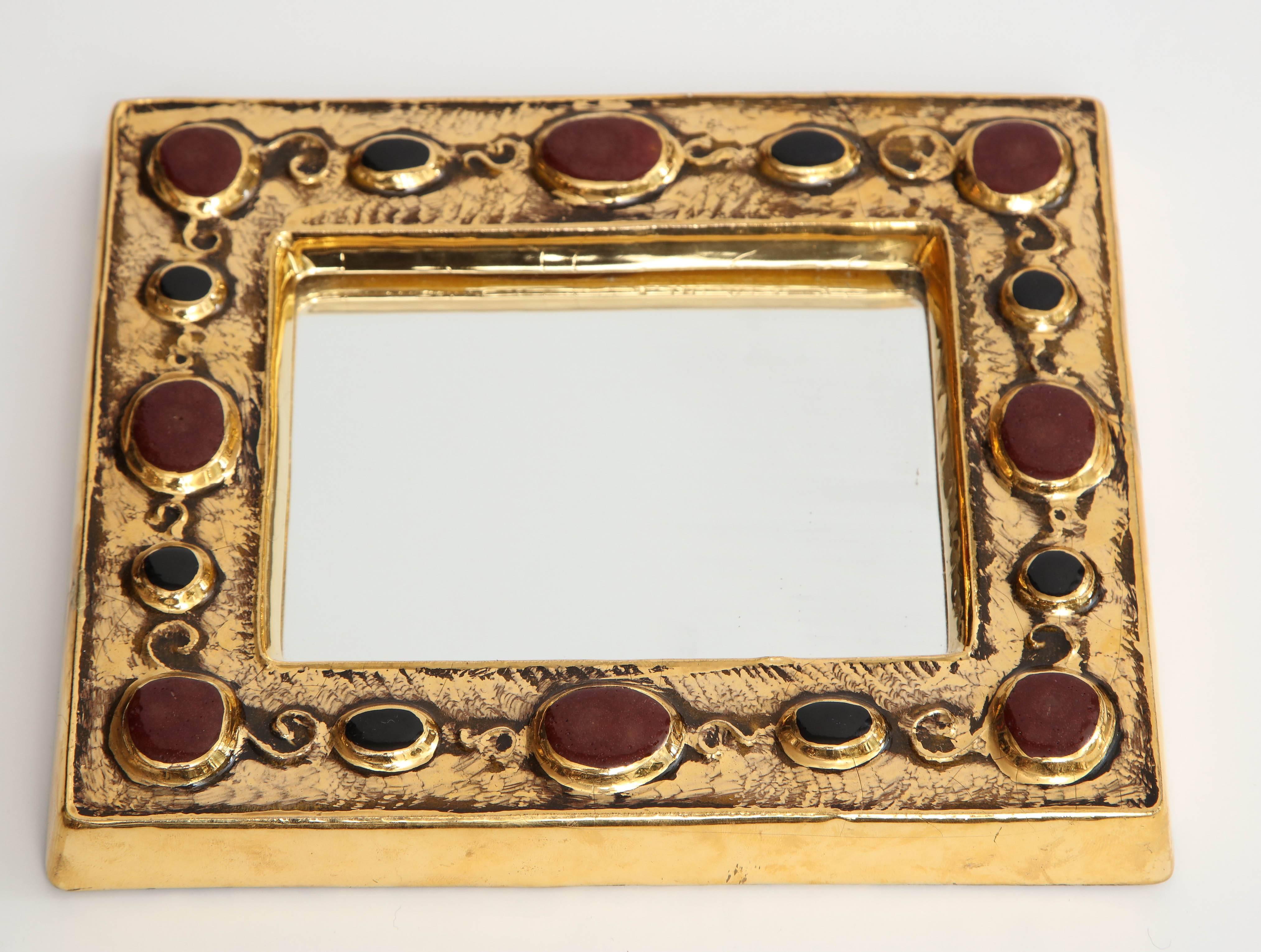 Franois Lembo-Spiegel mit Juwelenbesatz (Keramik) im Angebot