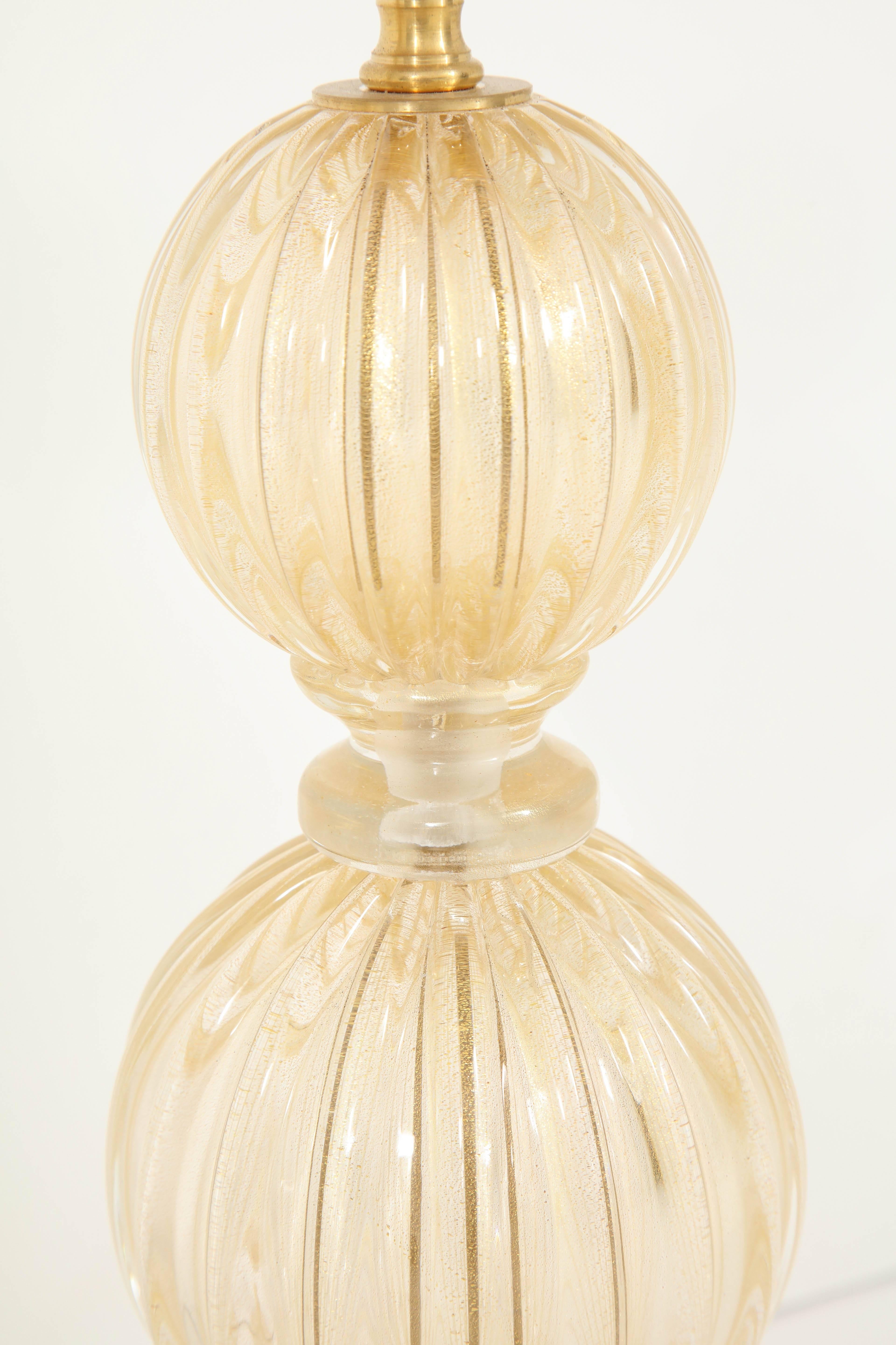 Italian Pair of Gold Murano Glass Lamps