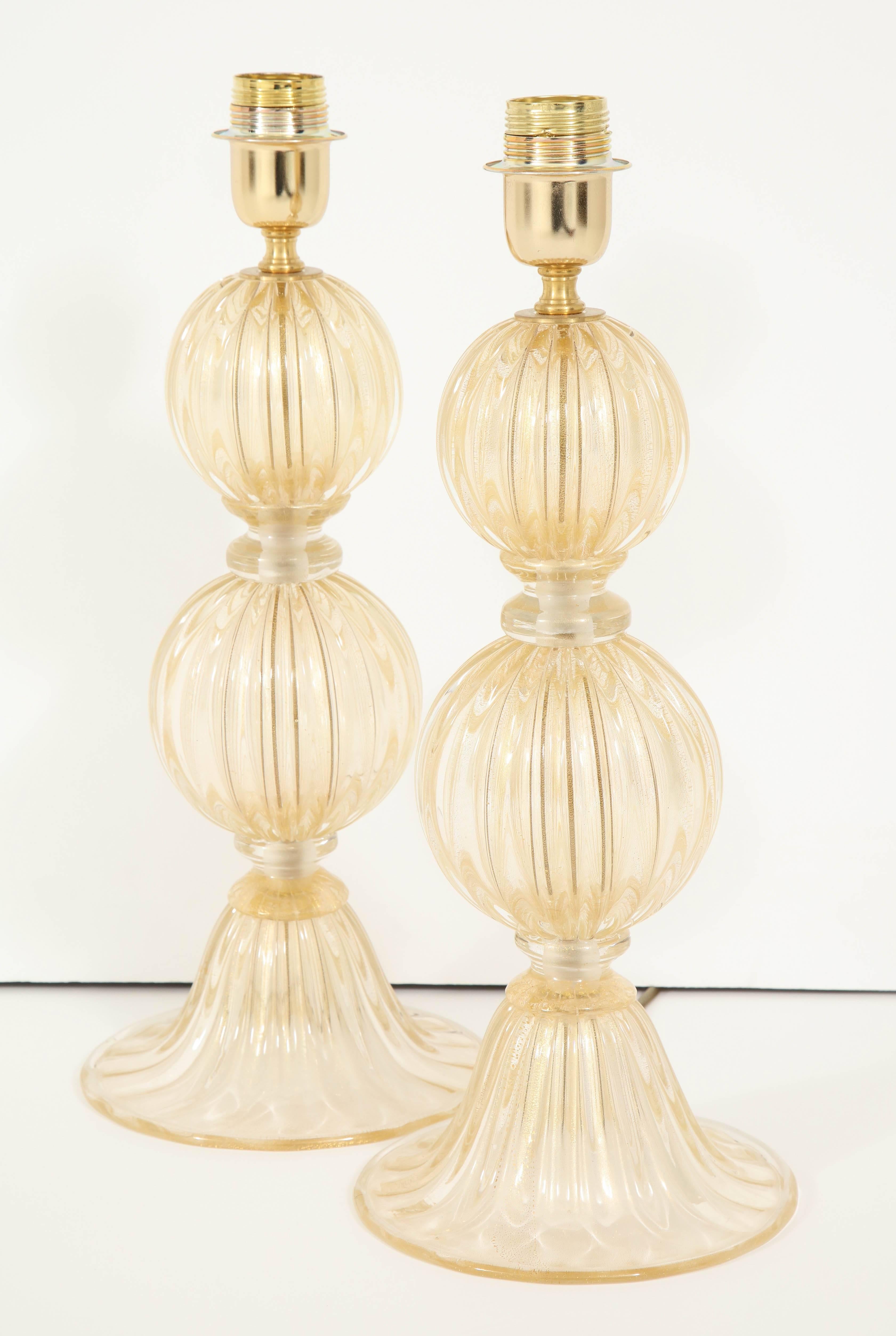 Pair of Gold Murano Glass Lamps In Excellent Condition In New York, NY