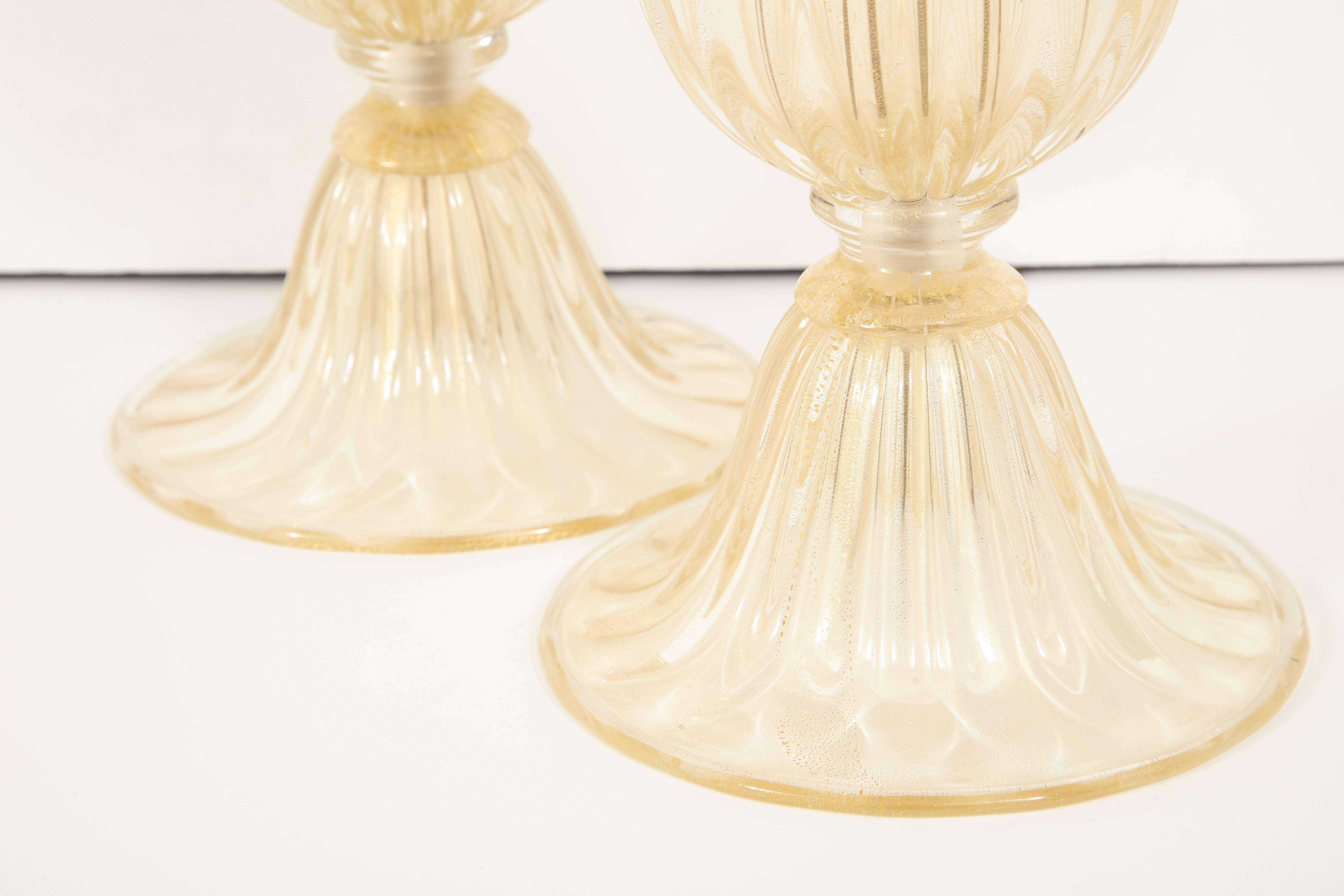 20th Century Pair of Gold Murano Glass Lamps