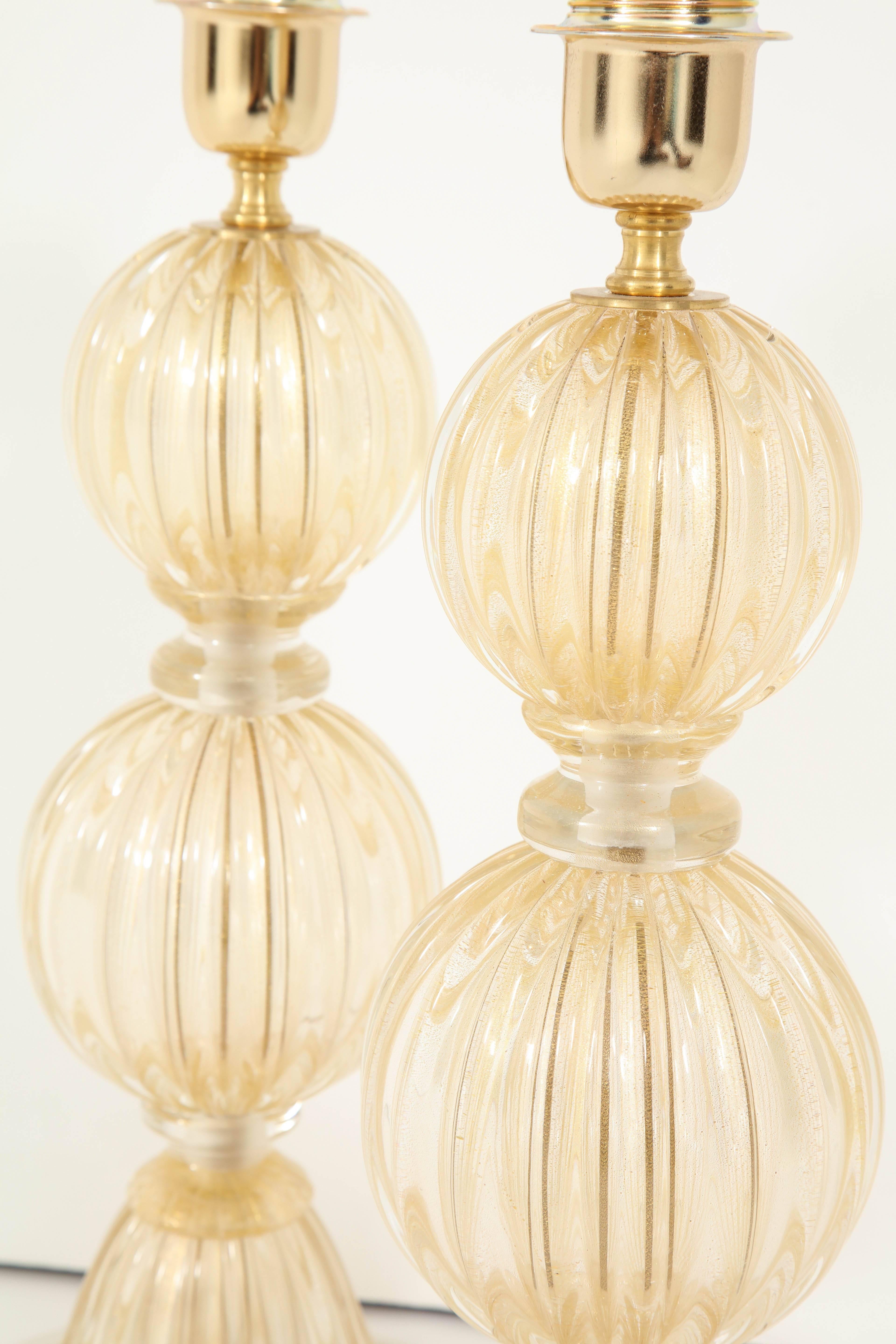 Pair of Gold Murano Glass Lamps 1