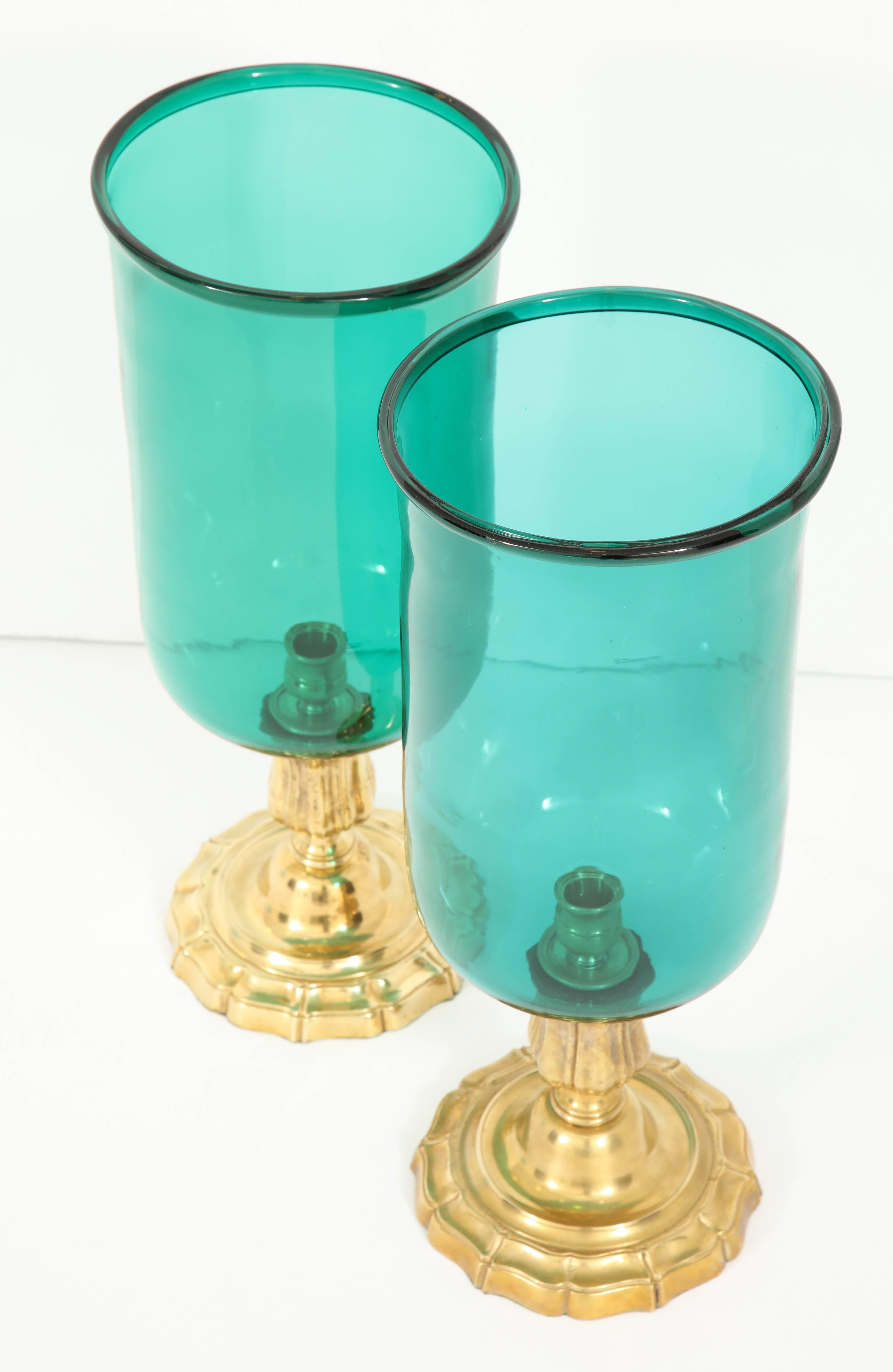 A Pair of  Glass and Gilt Bronze Hurricanes 1
