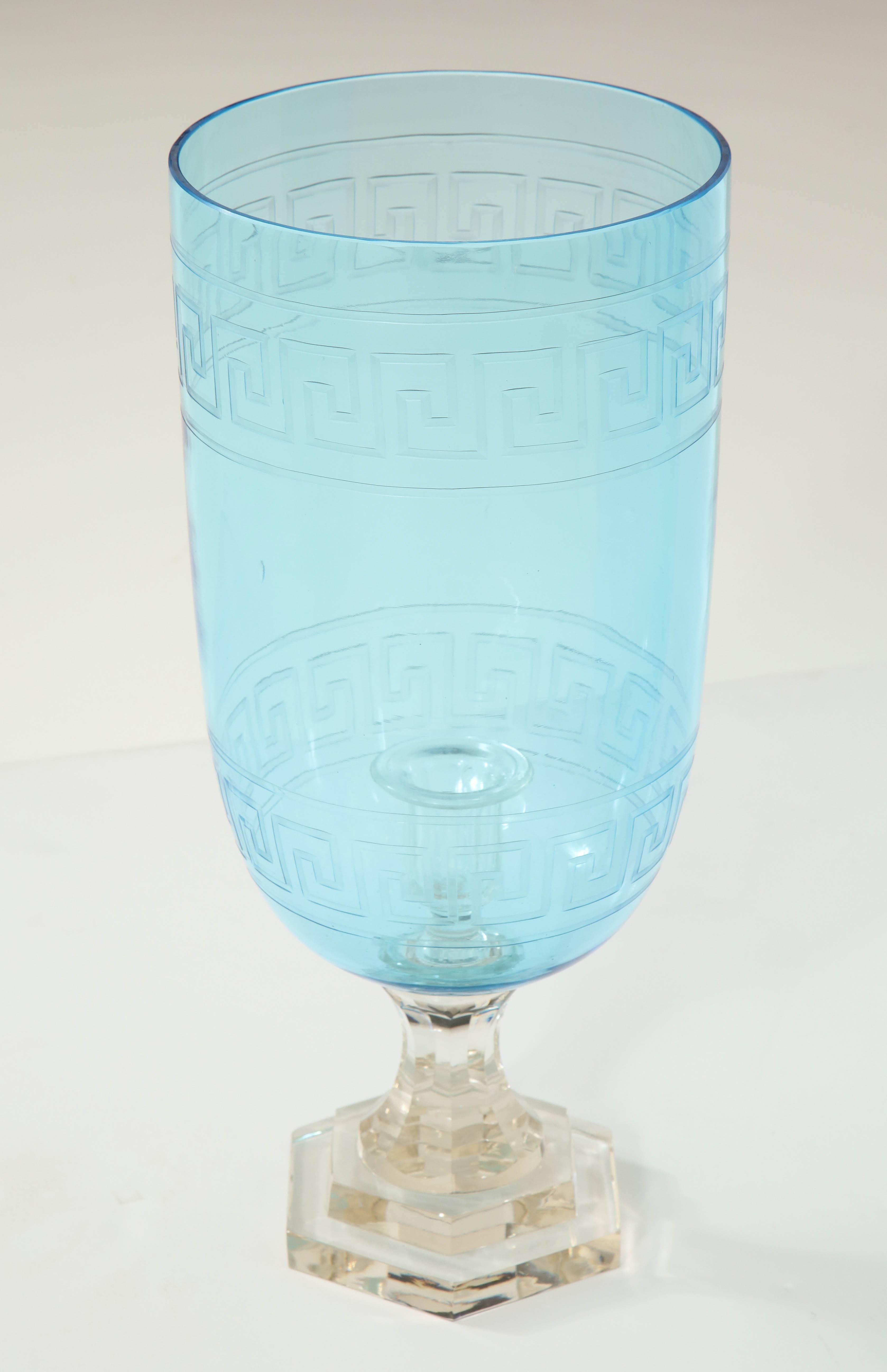 Pair of Blue Glass Hurricanes 4
