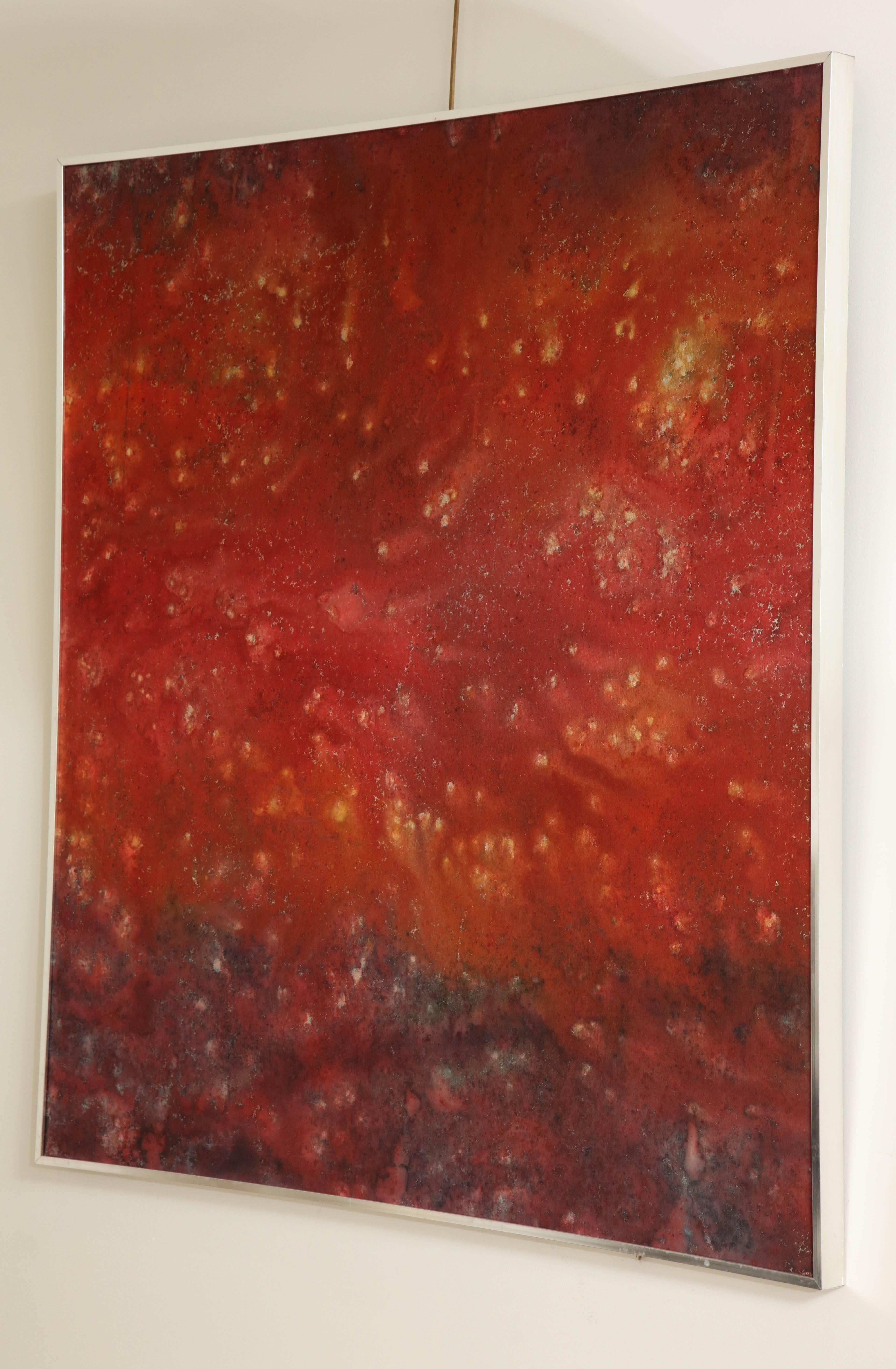 Peinture abstraite contemporaine rouge intitulée 